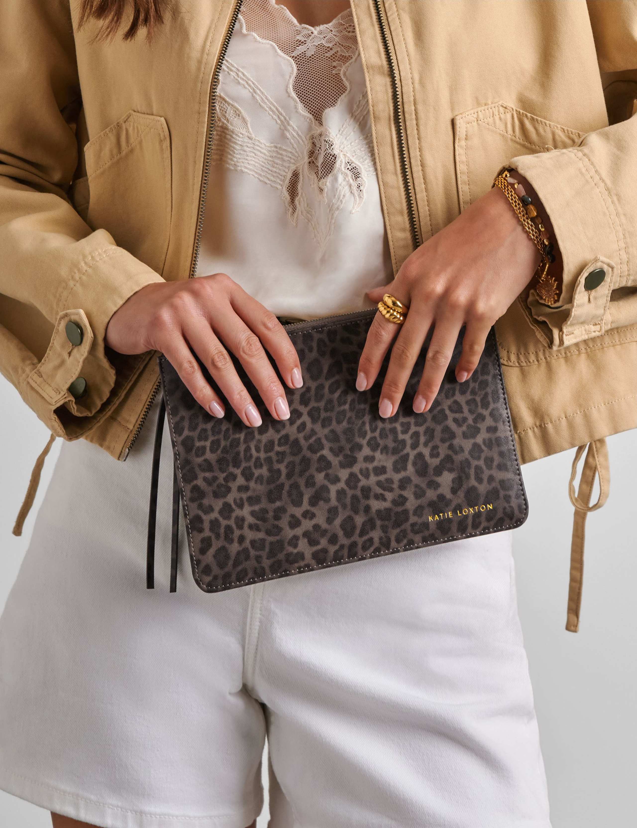 Animal Print Tassel Charm Clutch Bag 1 of 6