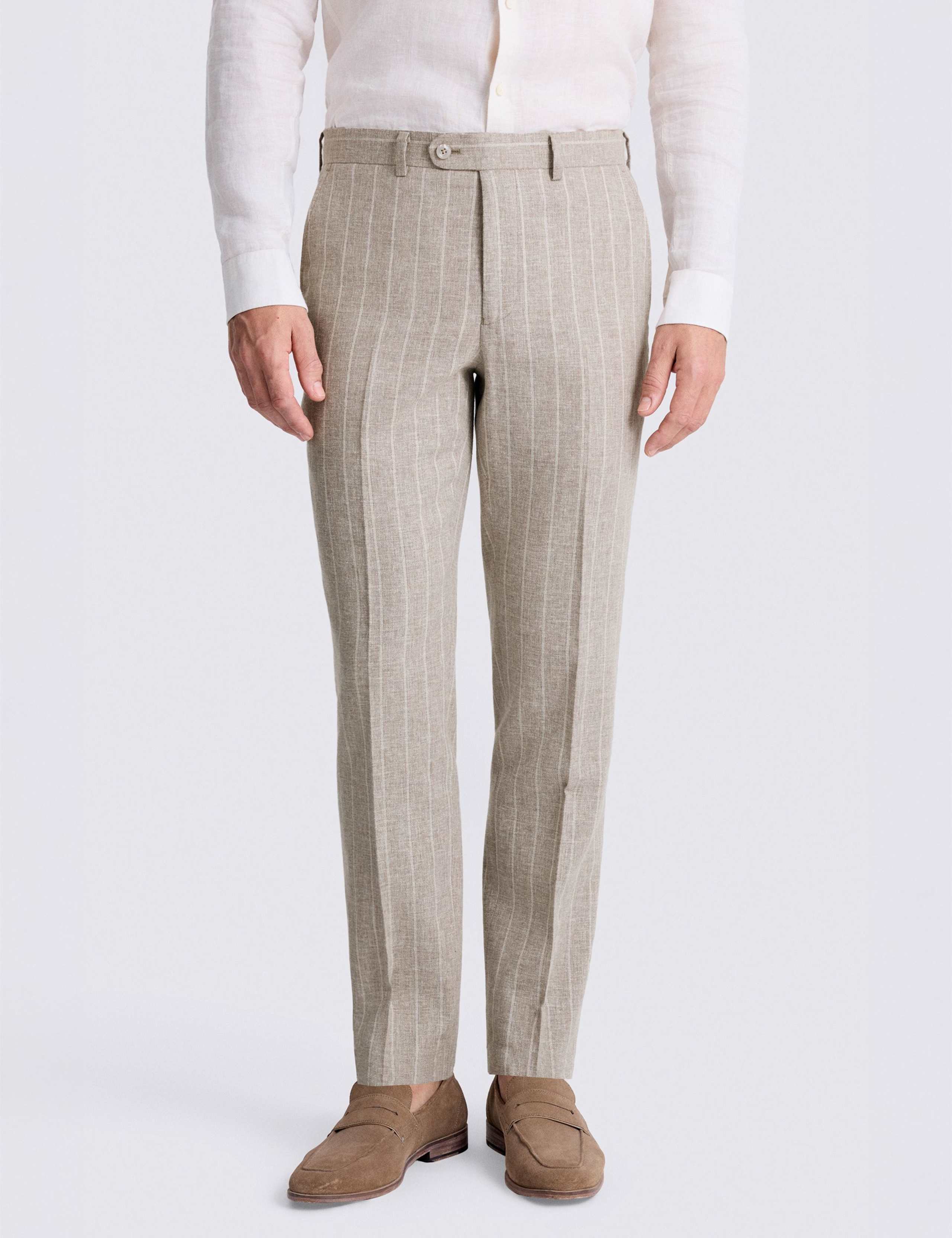 Tailored Fit Pure Linen Striped Suit Trousers 1 of 3