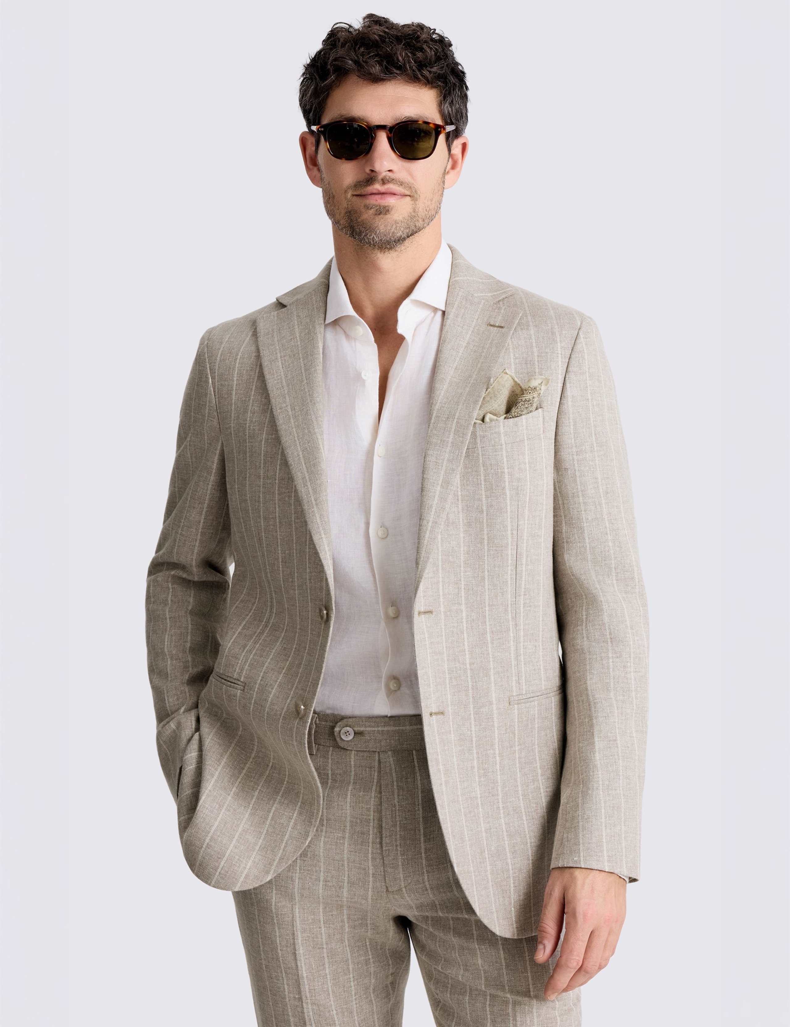 Tailored Fit Pure Linen Striped Suit Jacket 1 of 5