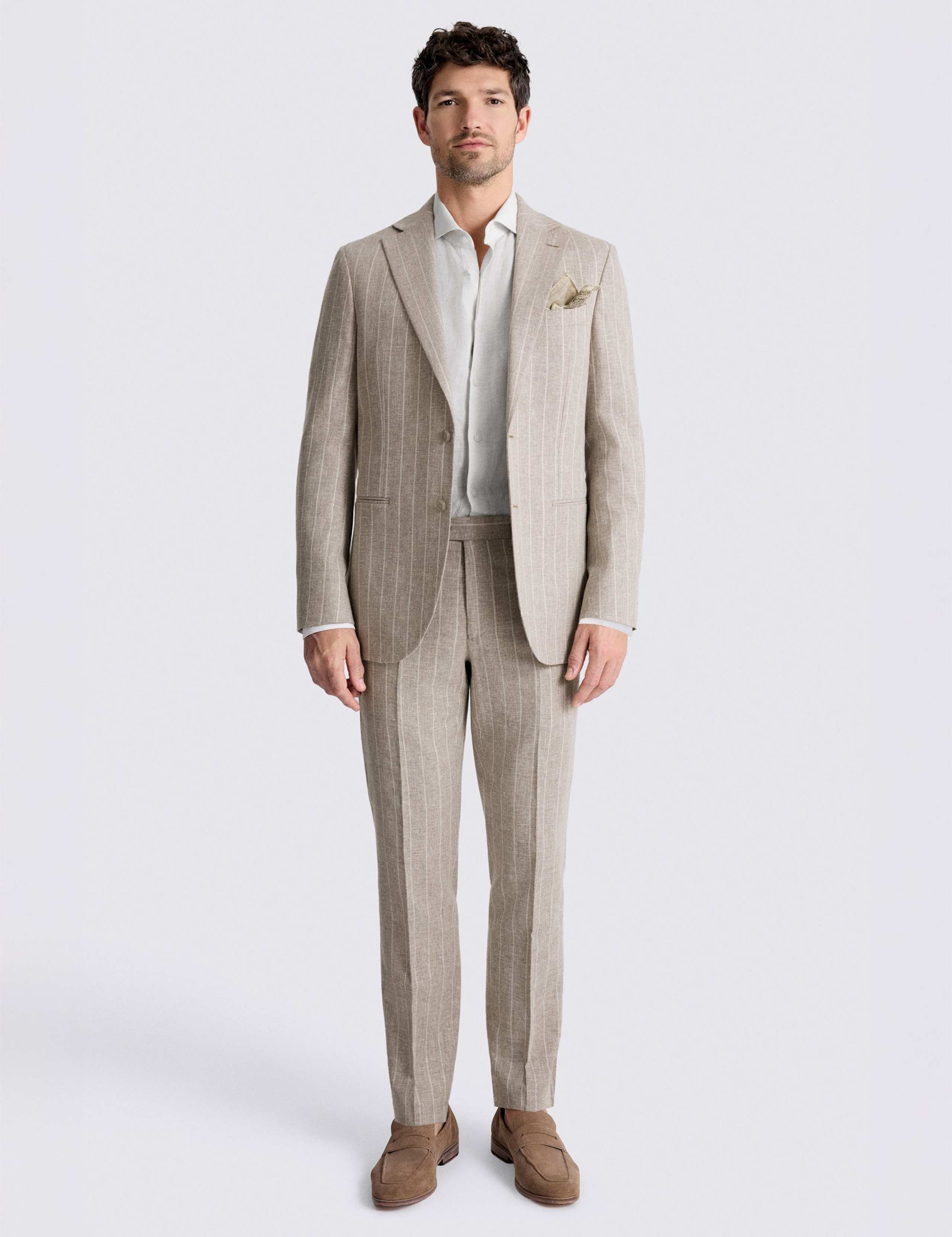 Tailored Fit Pure Linen Striped Suit Jacket 3 of 5