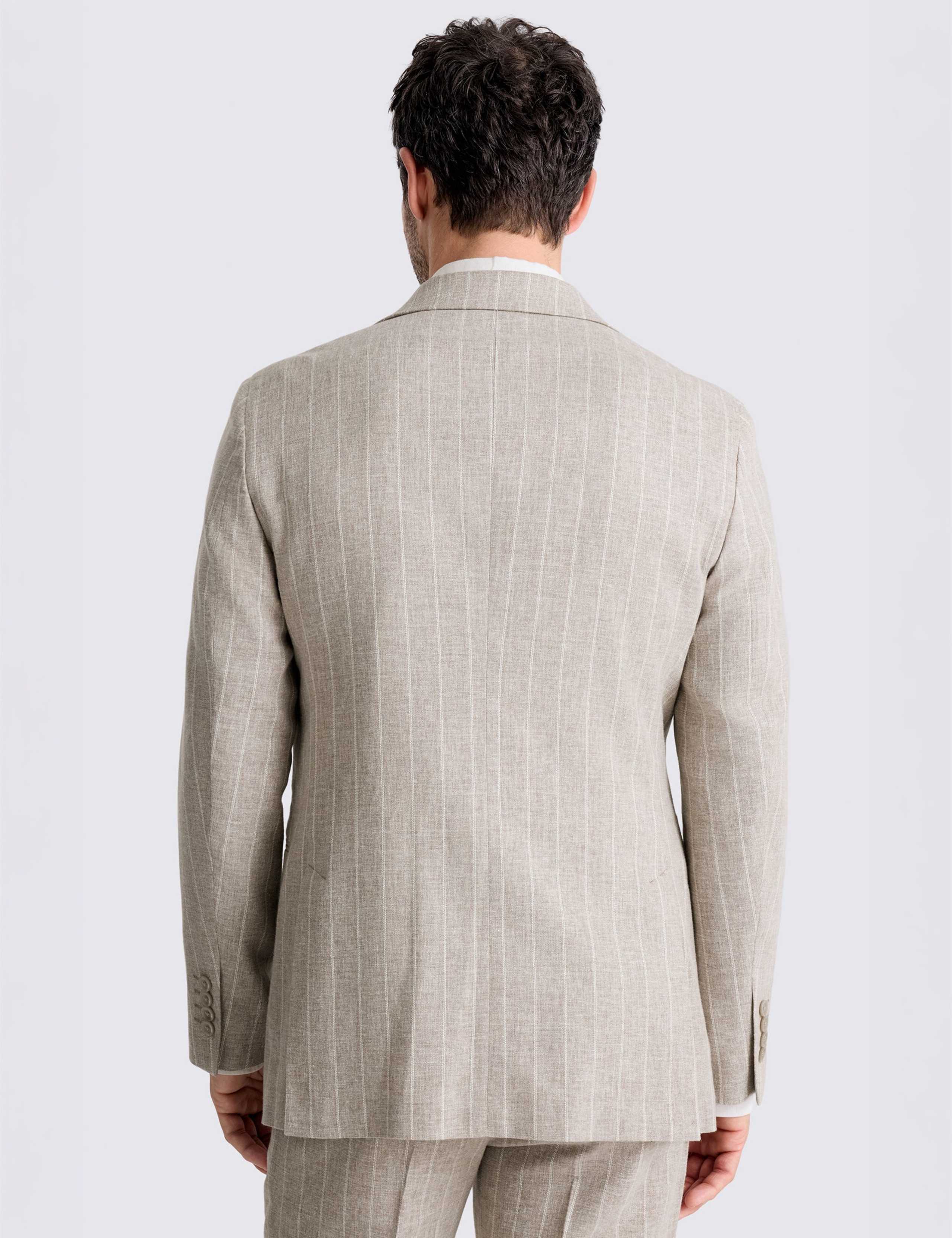 Tailored Fit Pure Linen Striped Suit Jacket 4 of 5