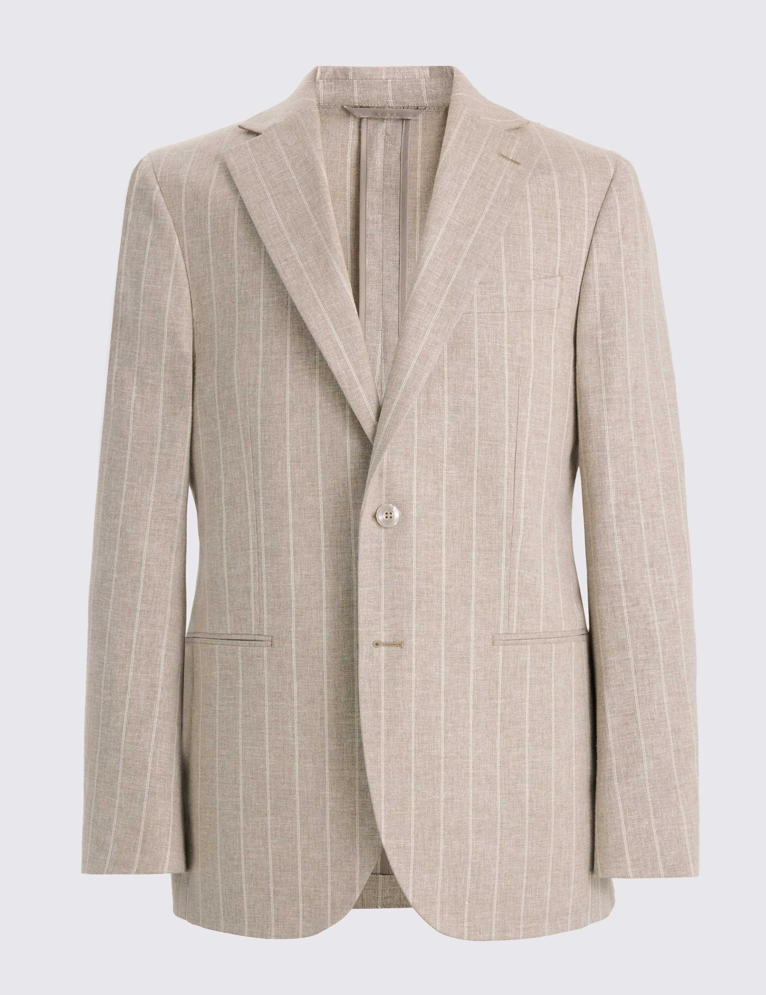 Tailored Fit Pure Linen Striped Suit Jacket 2 of 5