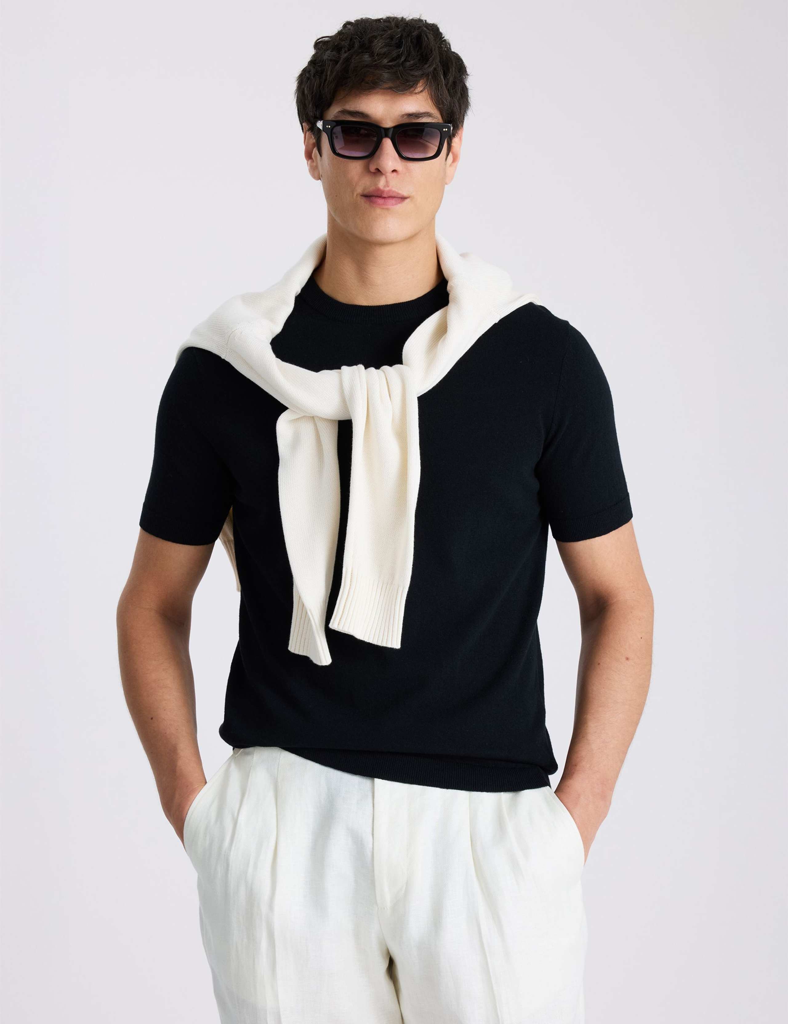 Cotton Linen Crew Neck T-Shirt 1 of 4