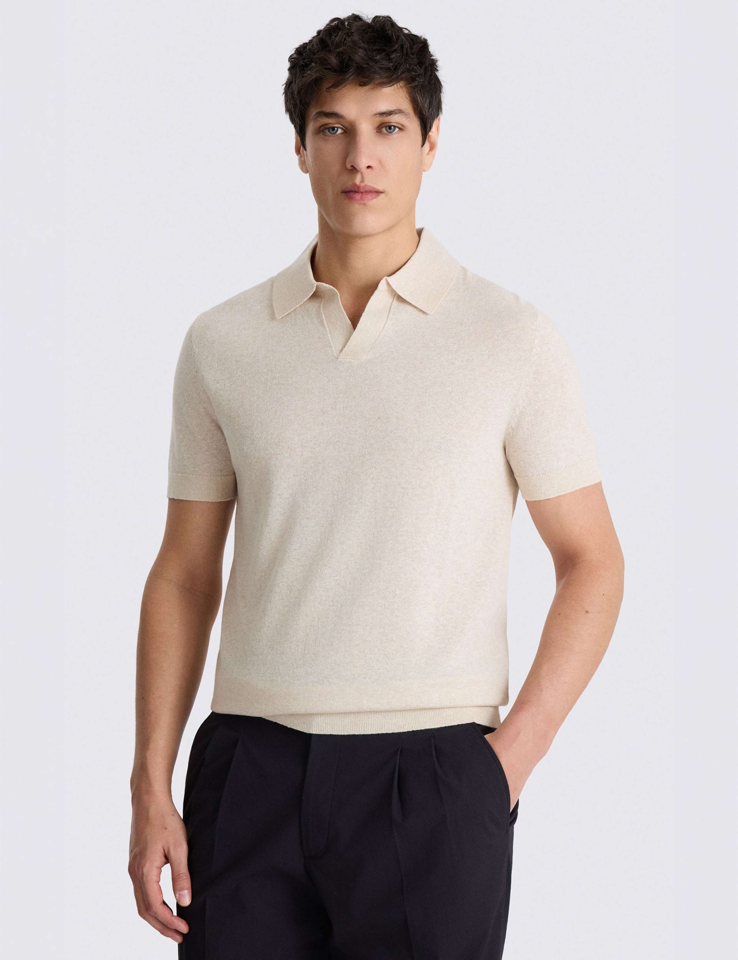 Cotton Linen Knitted Polo Shirt 1 of 4