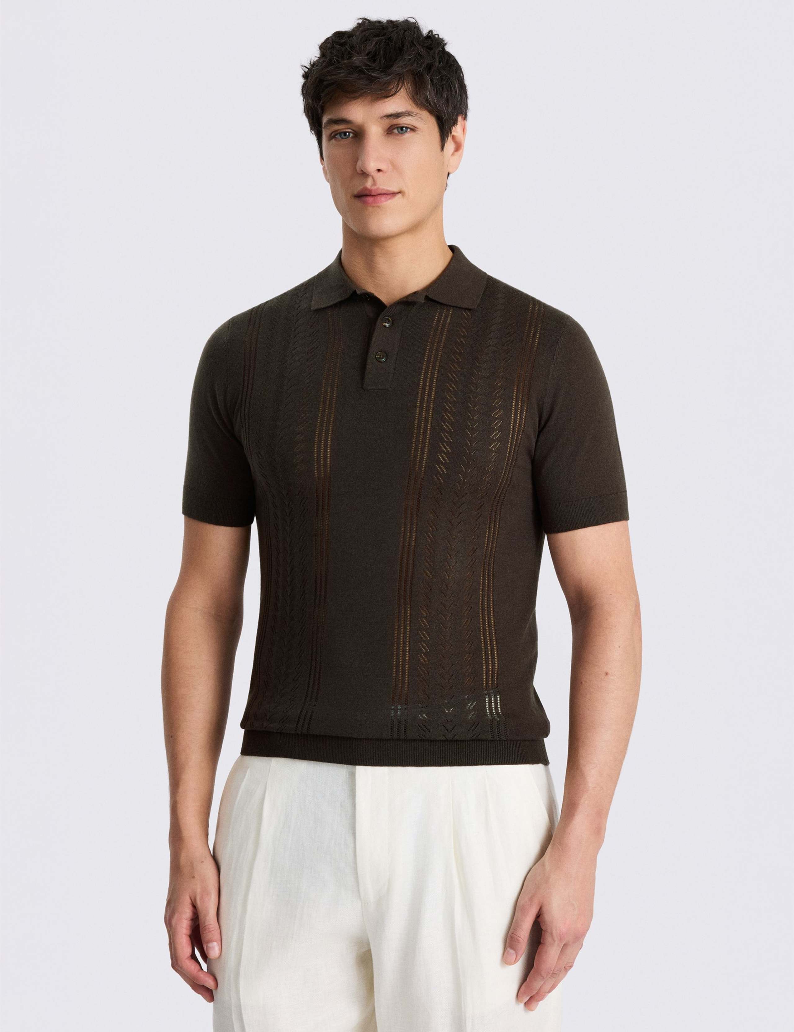 Pointelle Knitted Polo Shirt 1 of 4