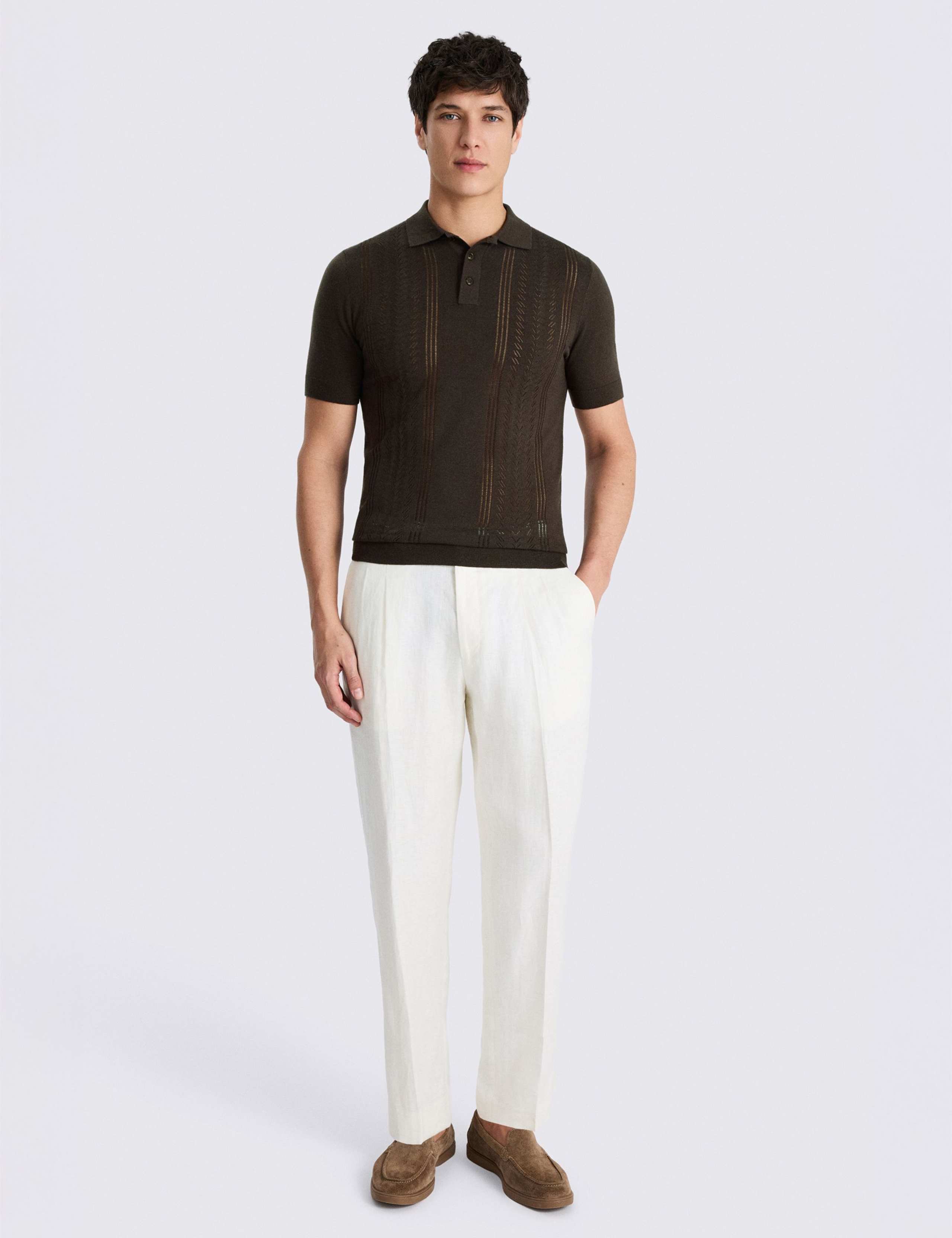 Pointelle Knitted Polo Shirt 3 of 4