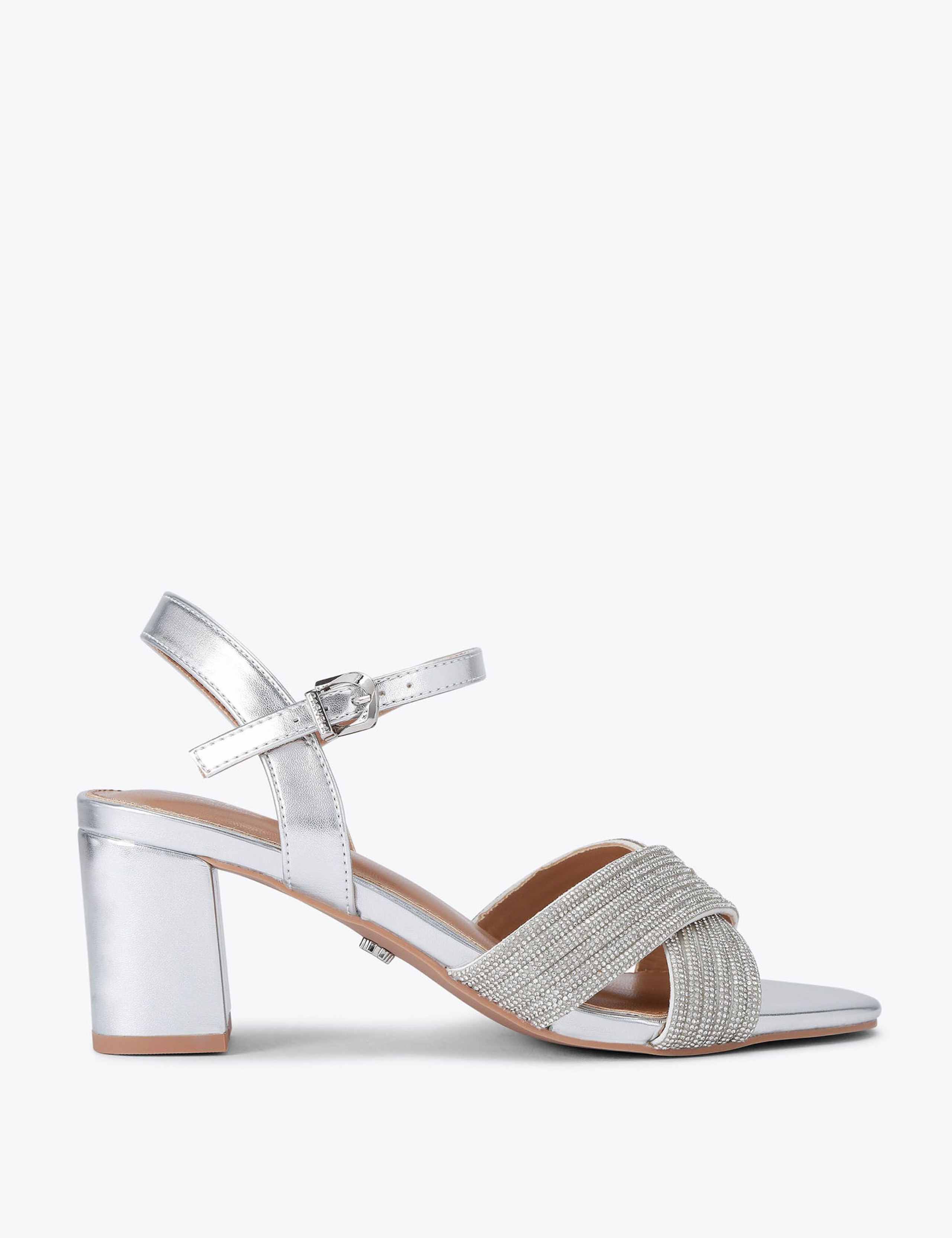 Wide Fit Metallic Sparkle Block Heel Sandals 1 of 5