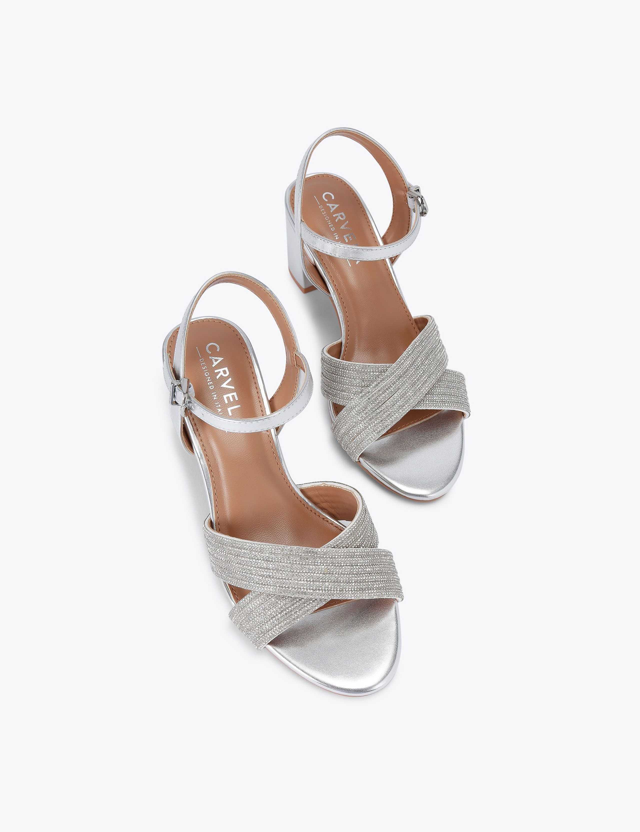 Metallic Sparkle Block Heel Sandals 2 of 5