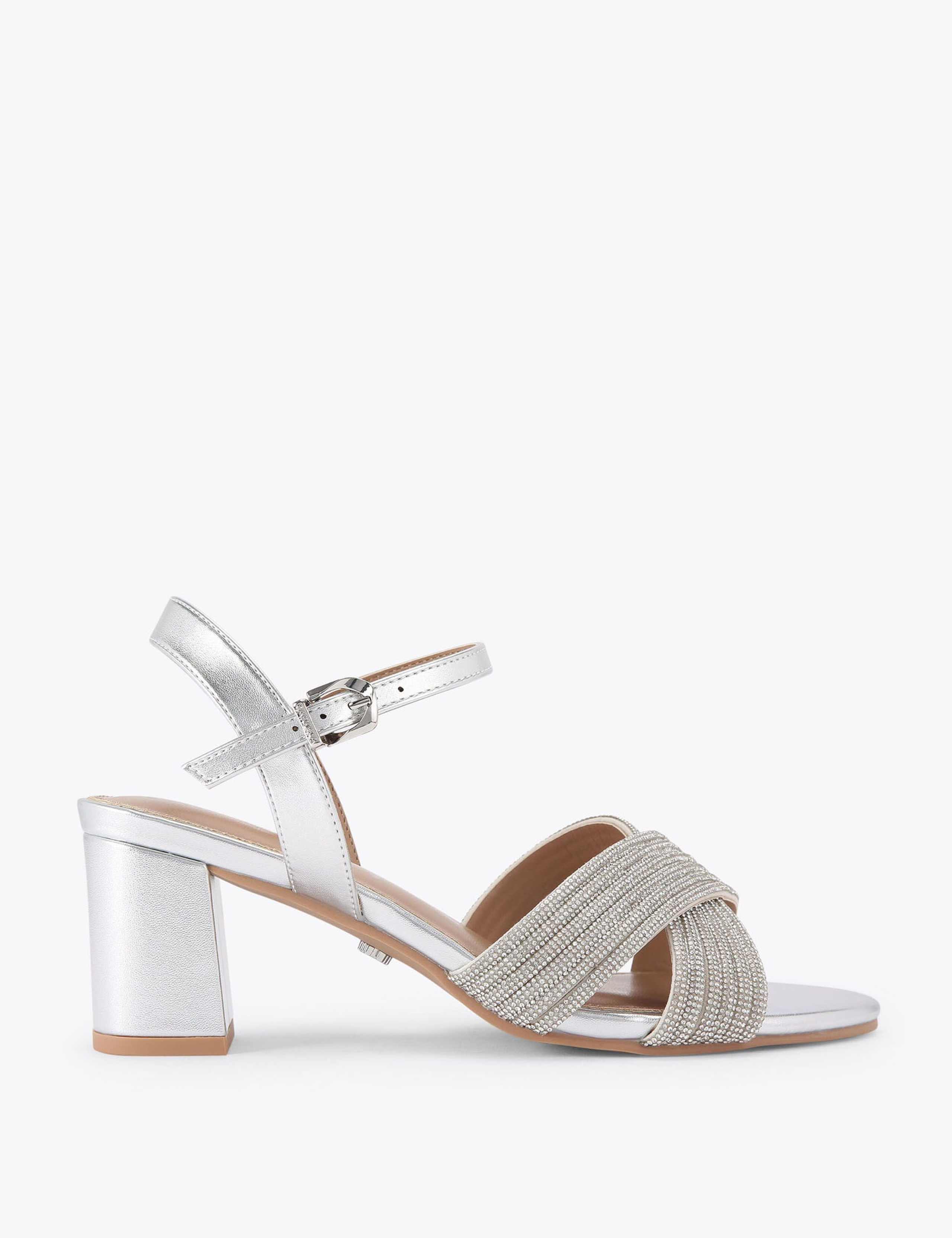 Wide Fit Metallic Sparkle Block Heel Sandals 1 of 5