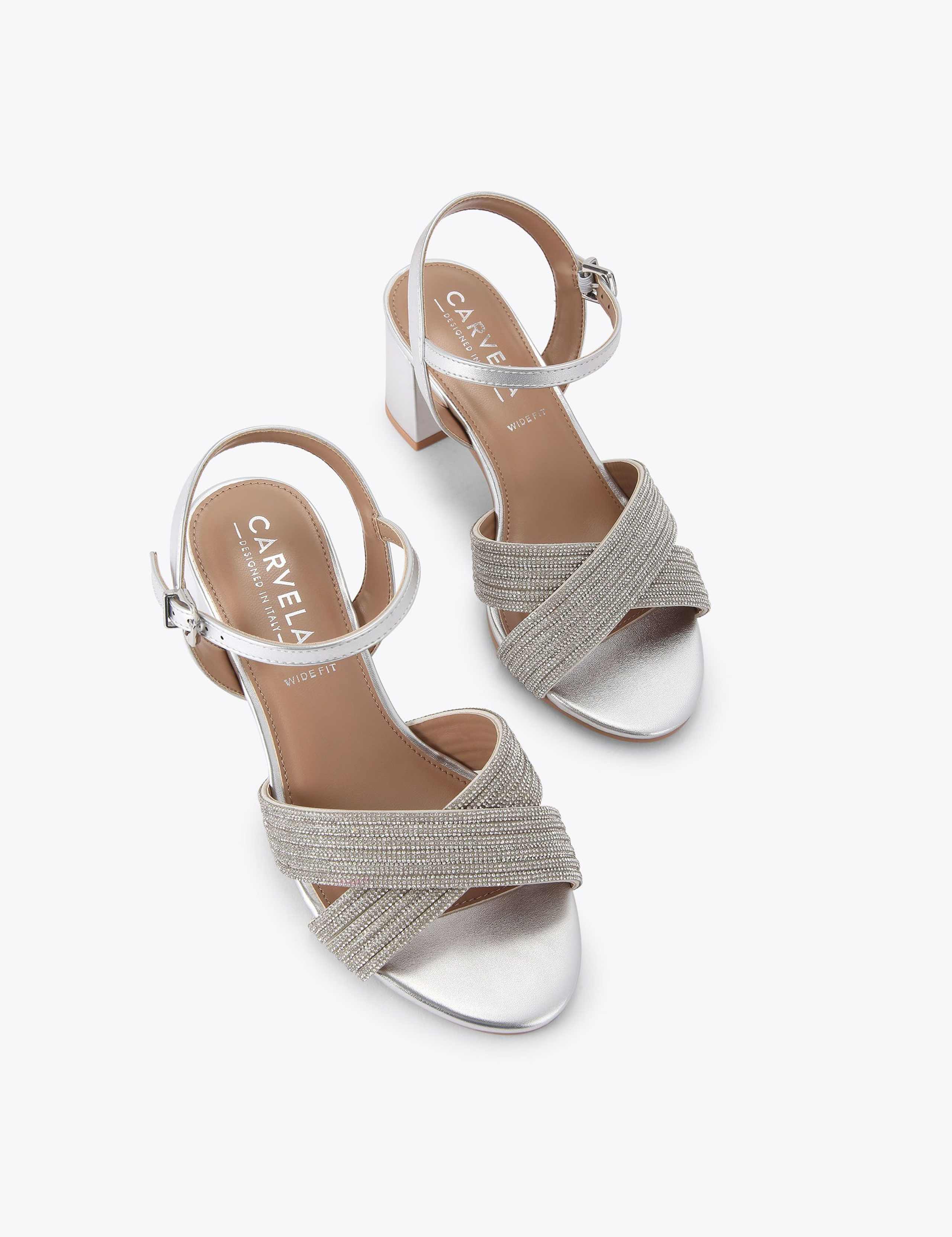 Wide Fit Metallic Sparkle Block Heel Sandals 2 of 5