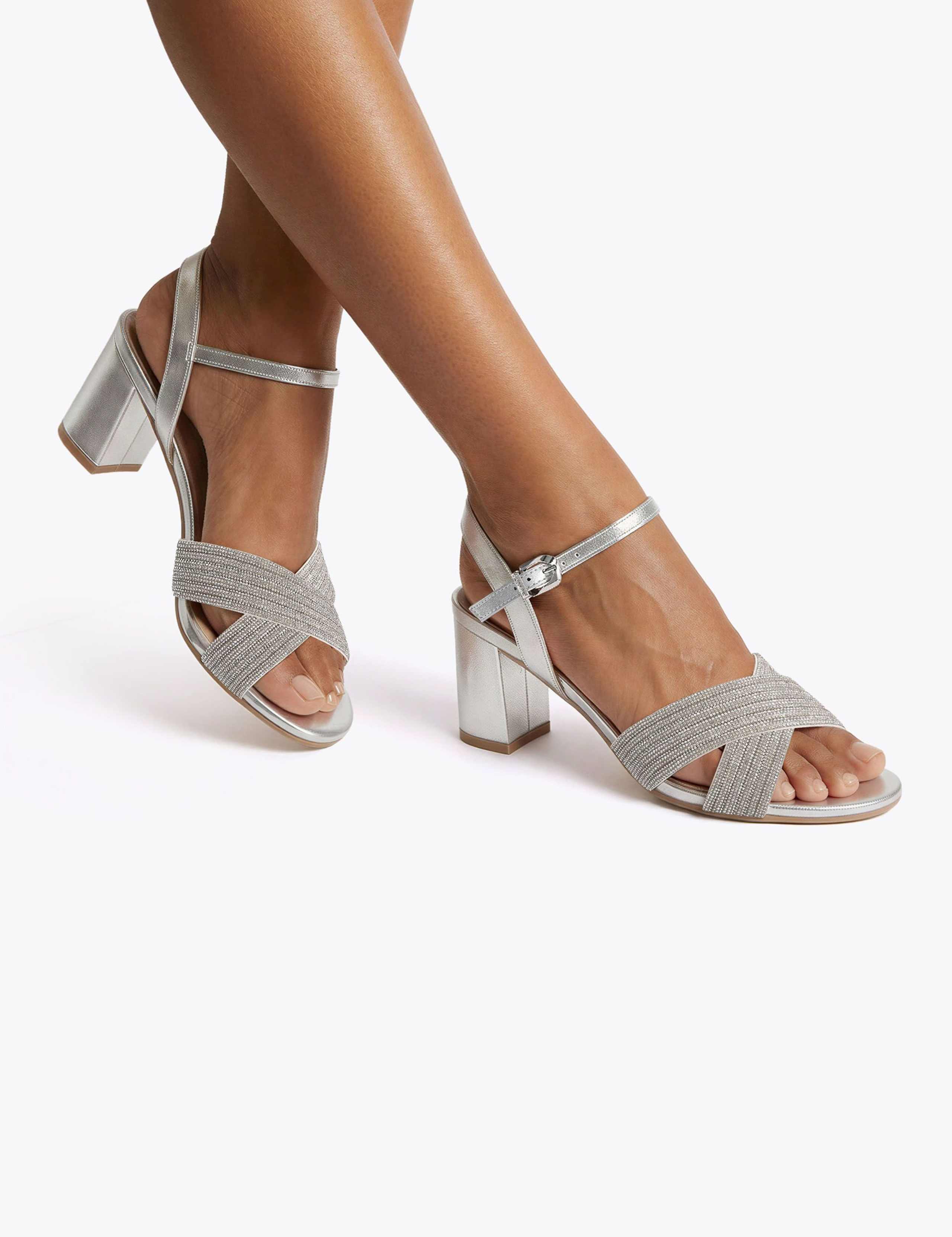 Wide Fit Metallic Sparkle Block Heel Sandals 4 of 5