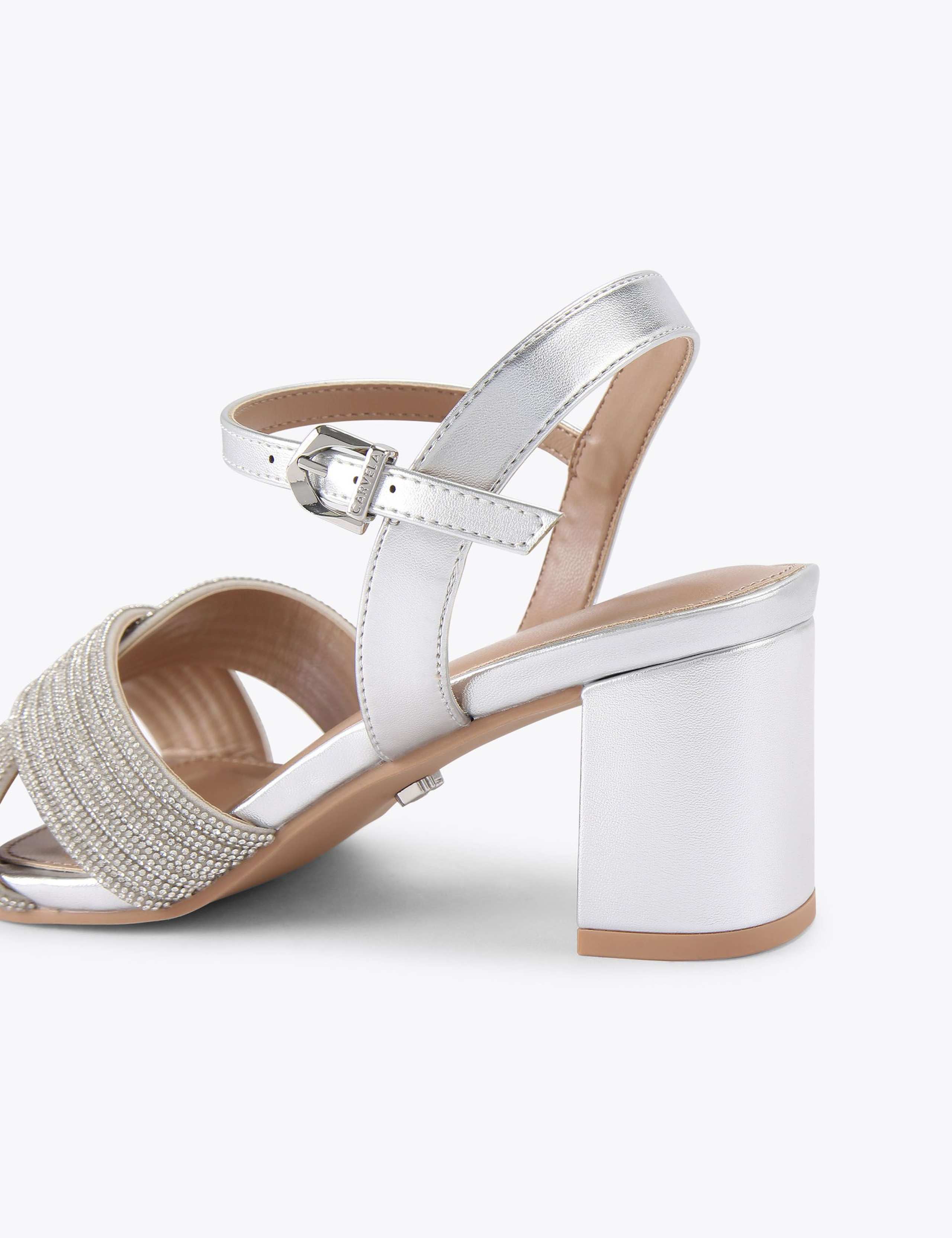 Wide Fit Metallic Sparkle Block Heel Sandals 5 of 5