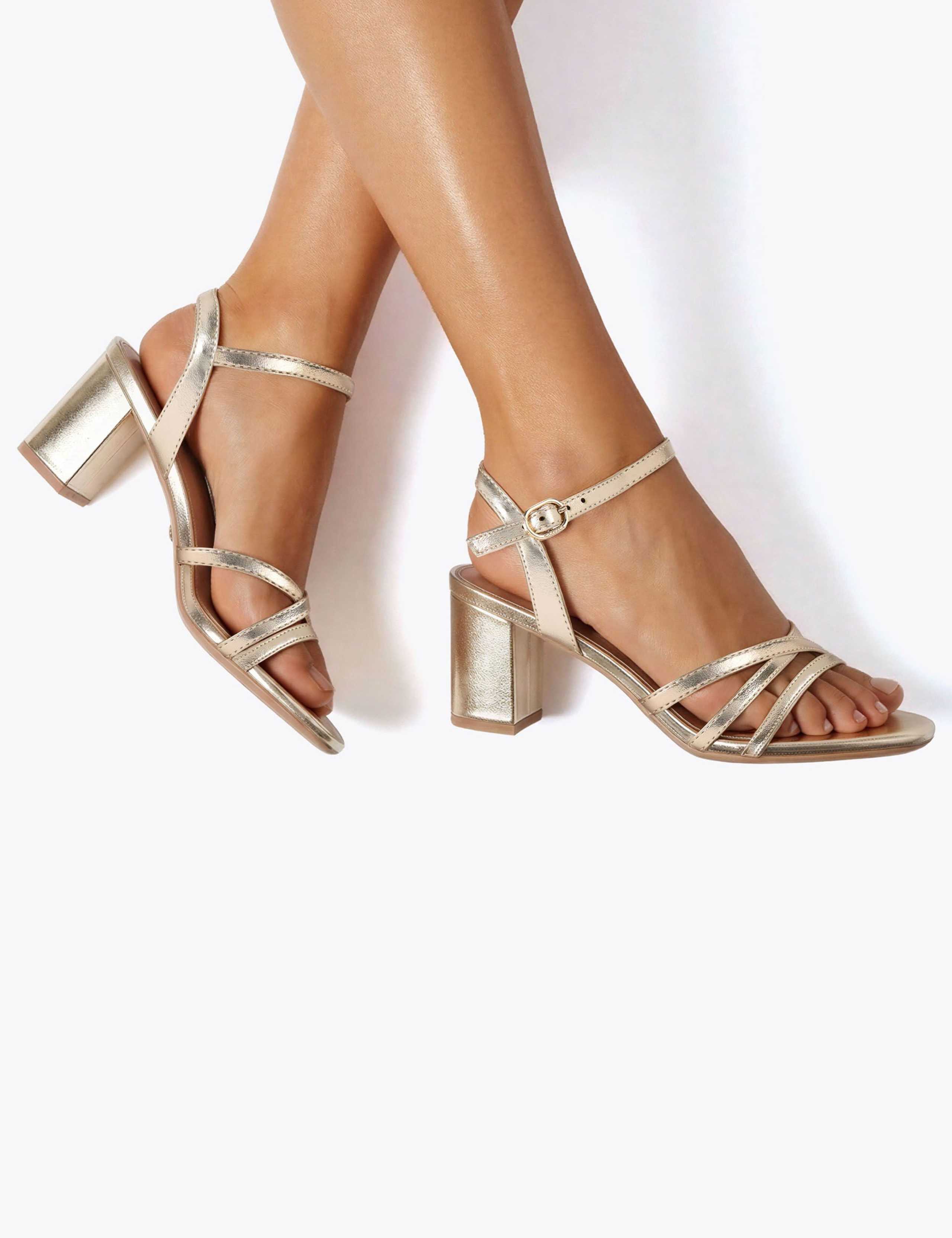 Wide Fit Metallic Ankle Strap Block Heel Sandals 4 of 5