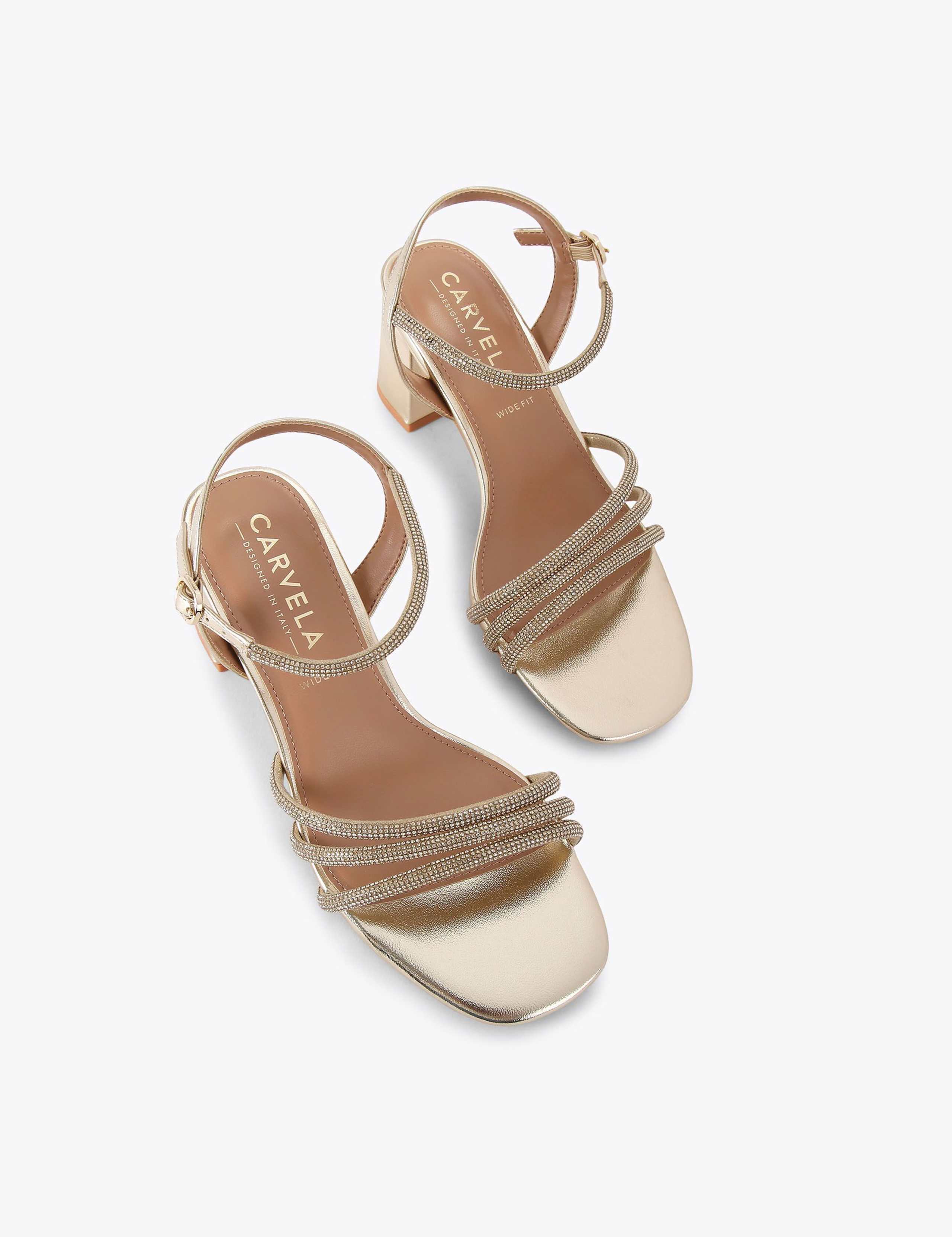 Wide Fit Metallic Sparkle Block Heel Sandals 2 of 5