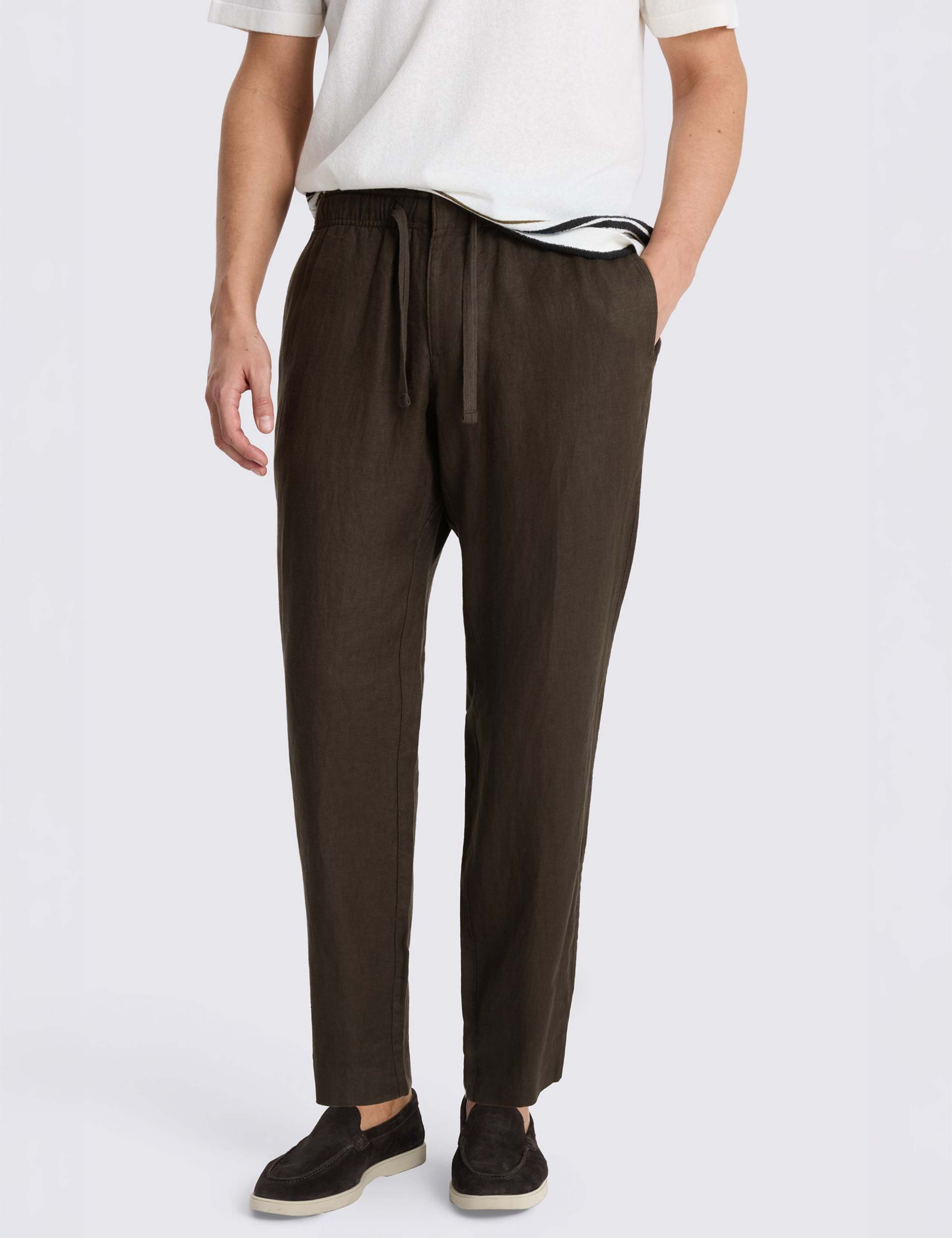 Tailored Fit Pure Linen Drawstring Trousers 1 of 4