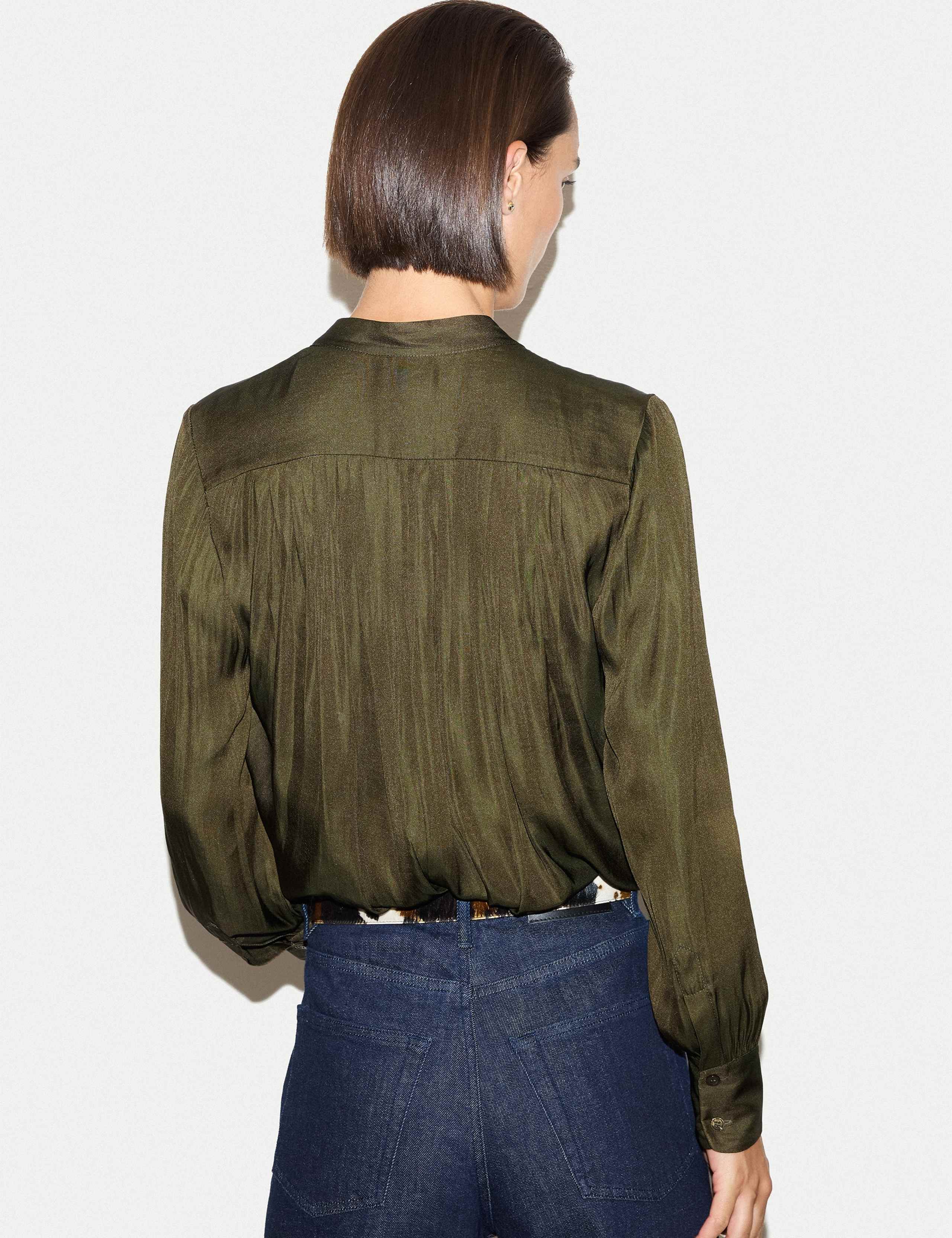 Satin Pleated Collarless Blouse 6 of 6