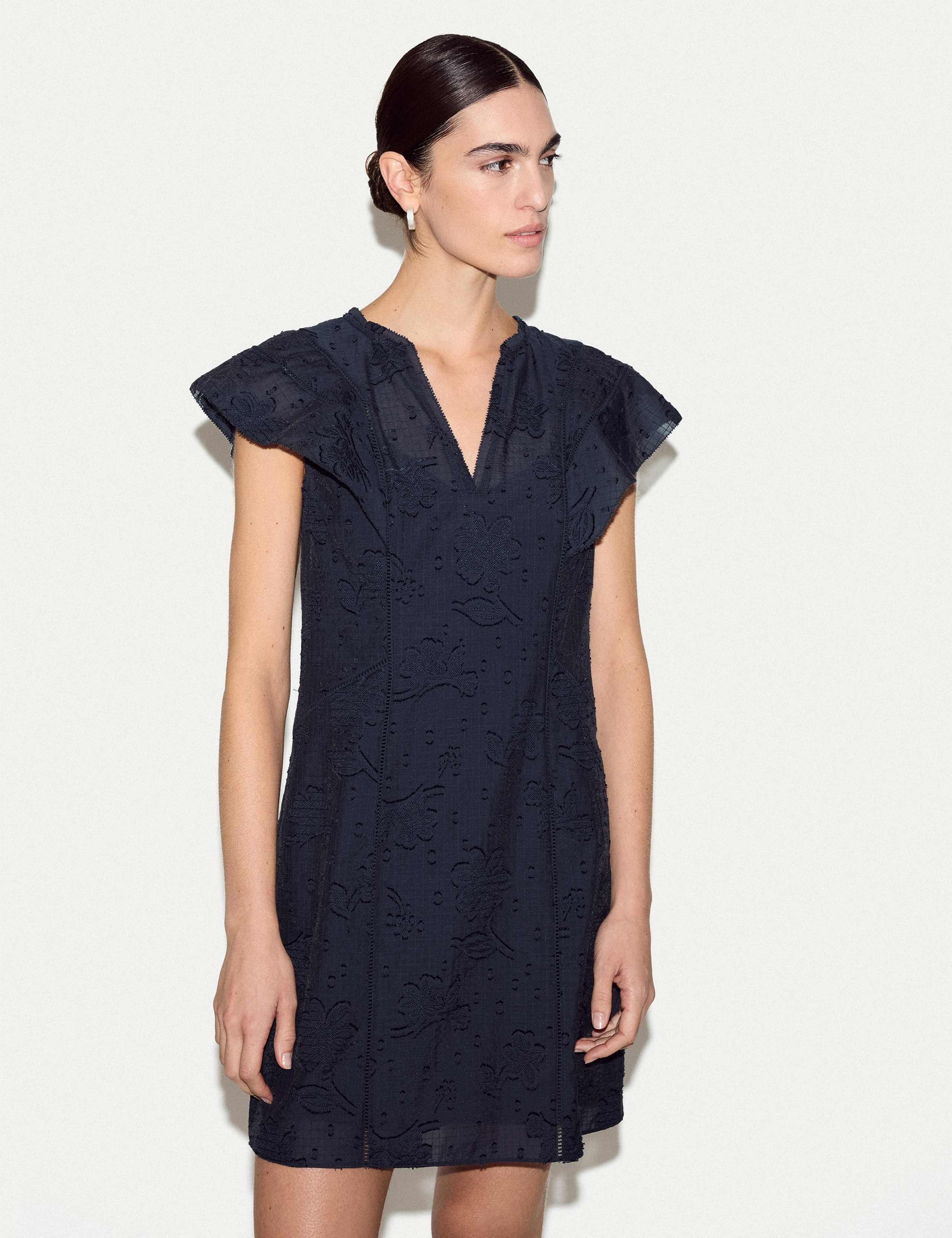 Cotton Blend Floral Jacquard Mini Shift Dress 4 of 6