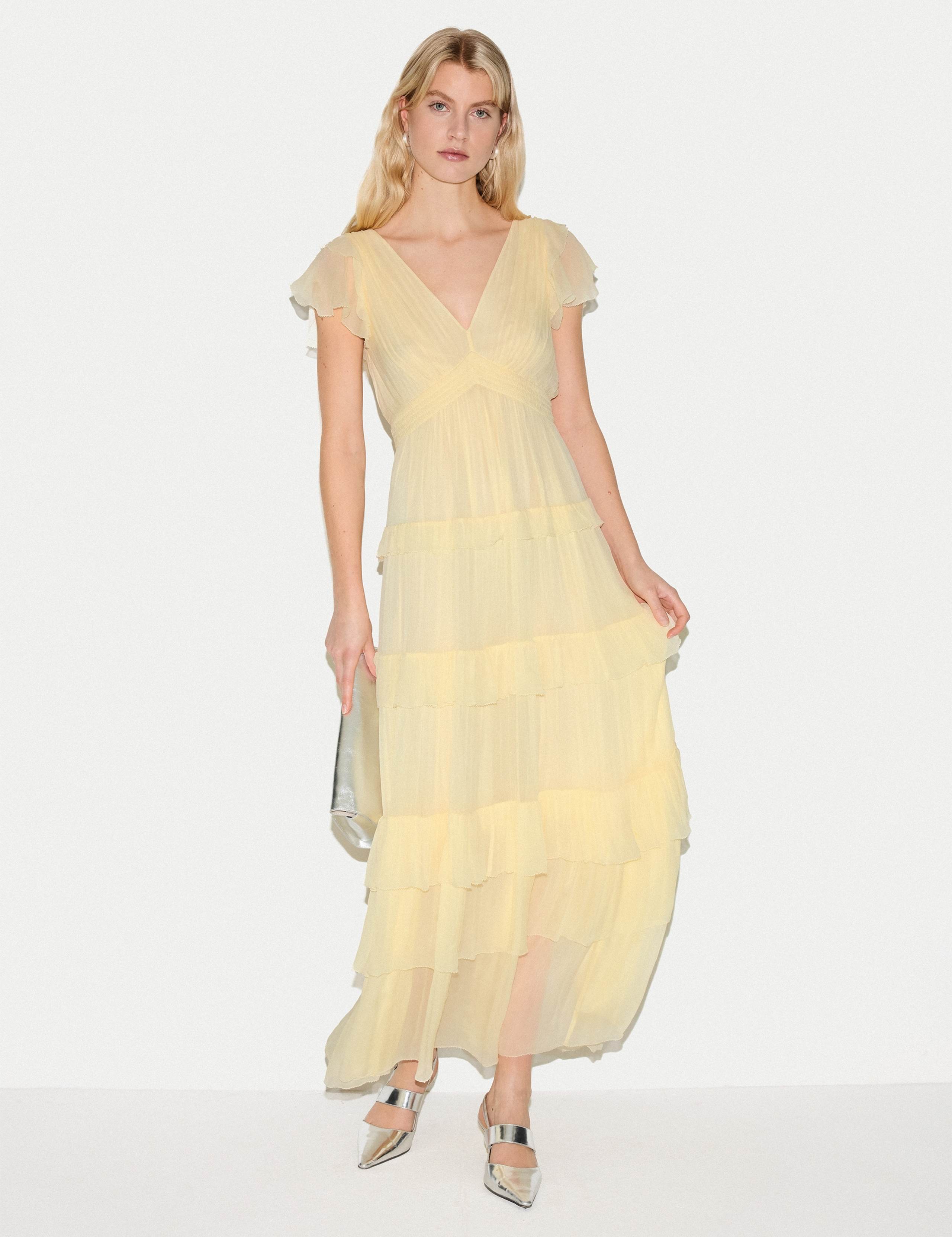 Plisse V-Neck Frill Midaxi Tiered Dress 4 of 6