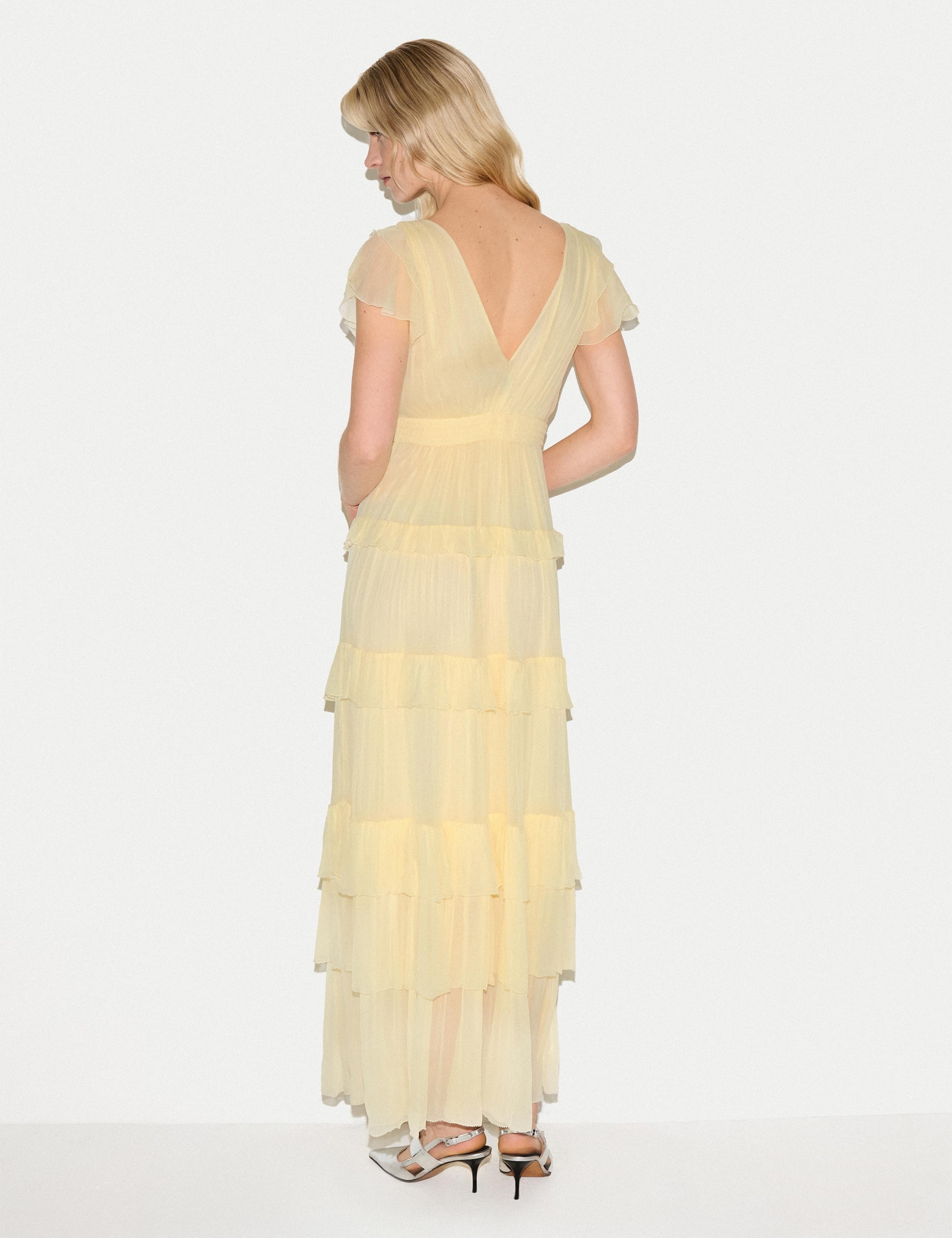 Plisse V-Neck Frill Midaxi Tiered Dress 5 of 6