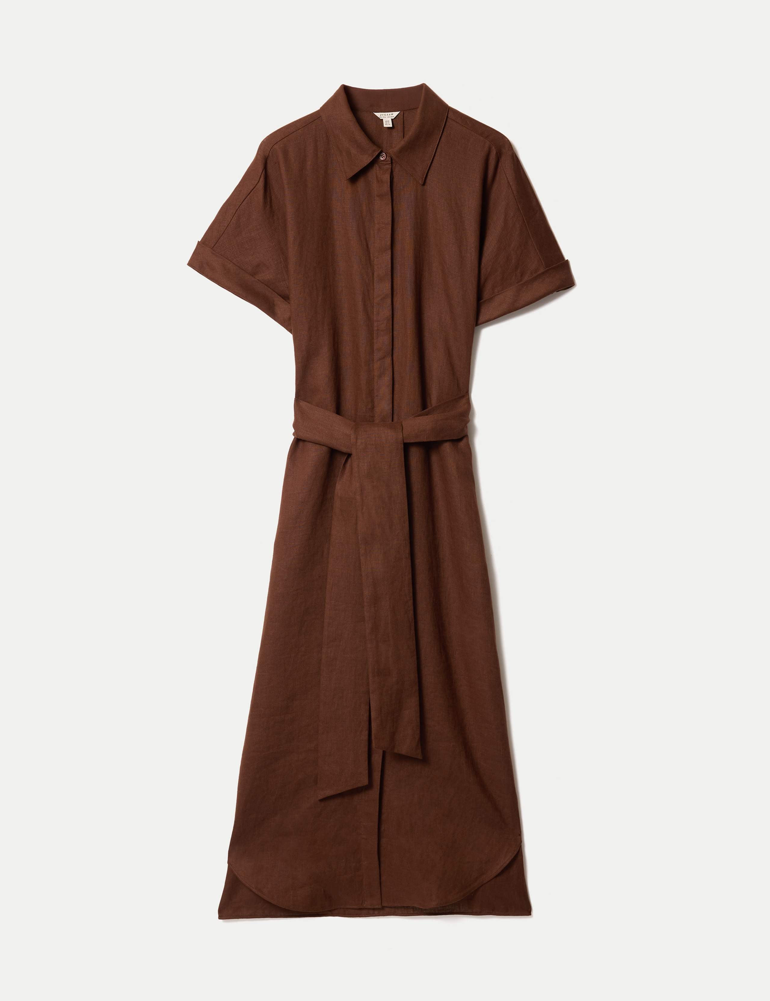Pure Linen Collared Belted Midi Shirt Dress 2 of 5