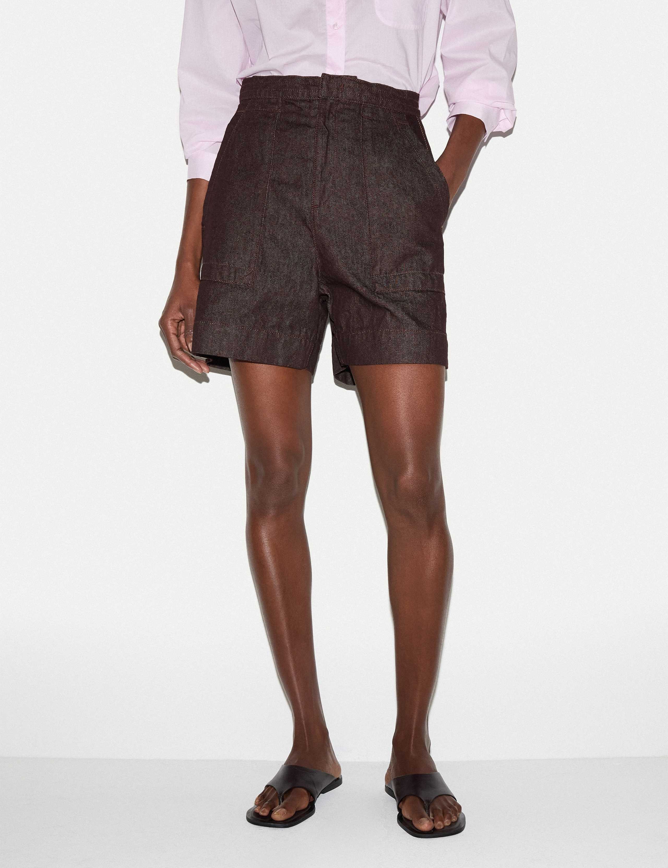 Denim Patch Pocket High Waisted Shorts 2 of 4