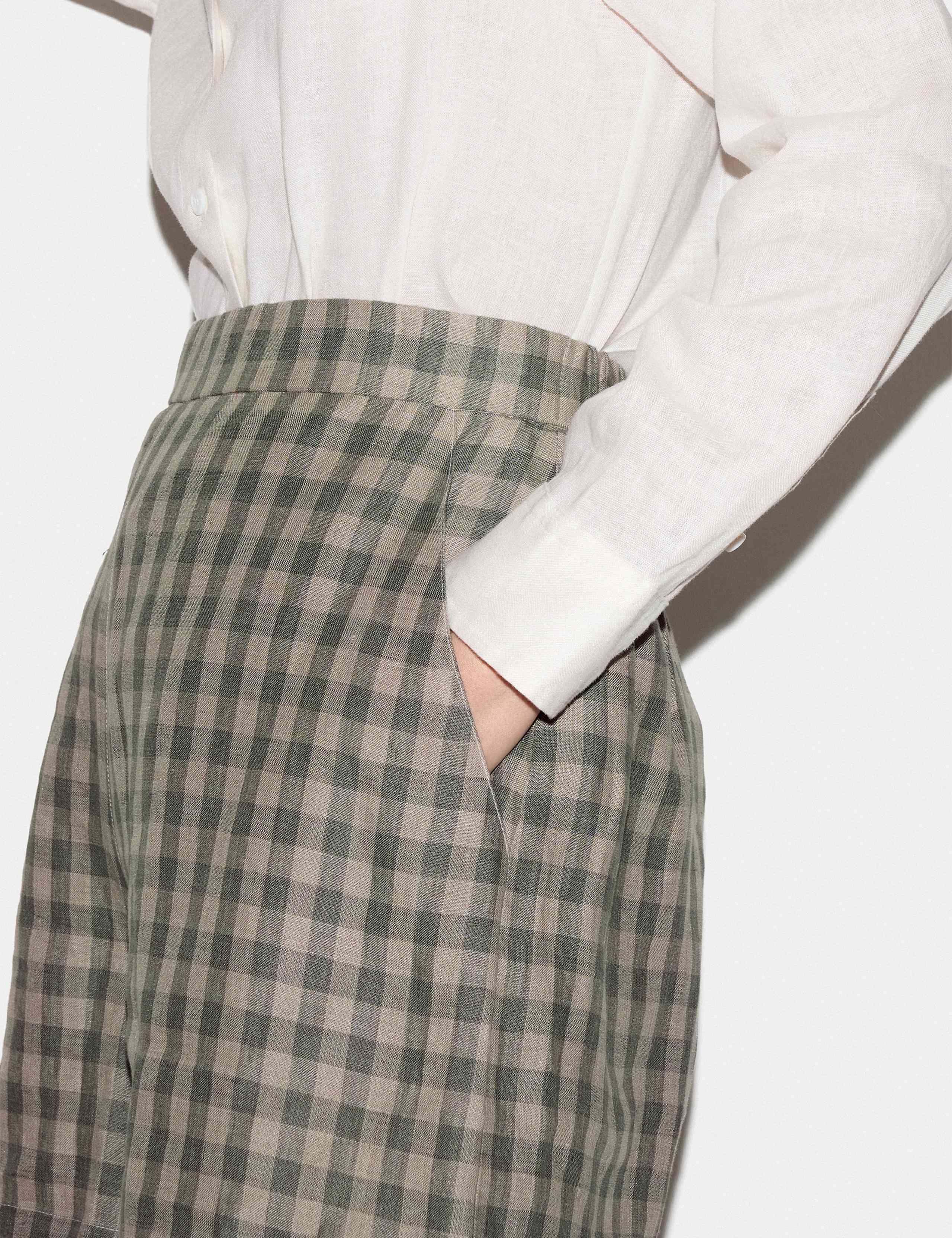 Pure Linen Checked High Waisted Shorts 5 of 5
