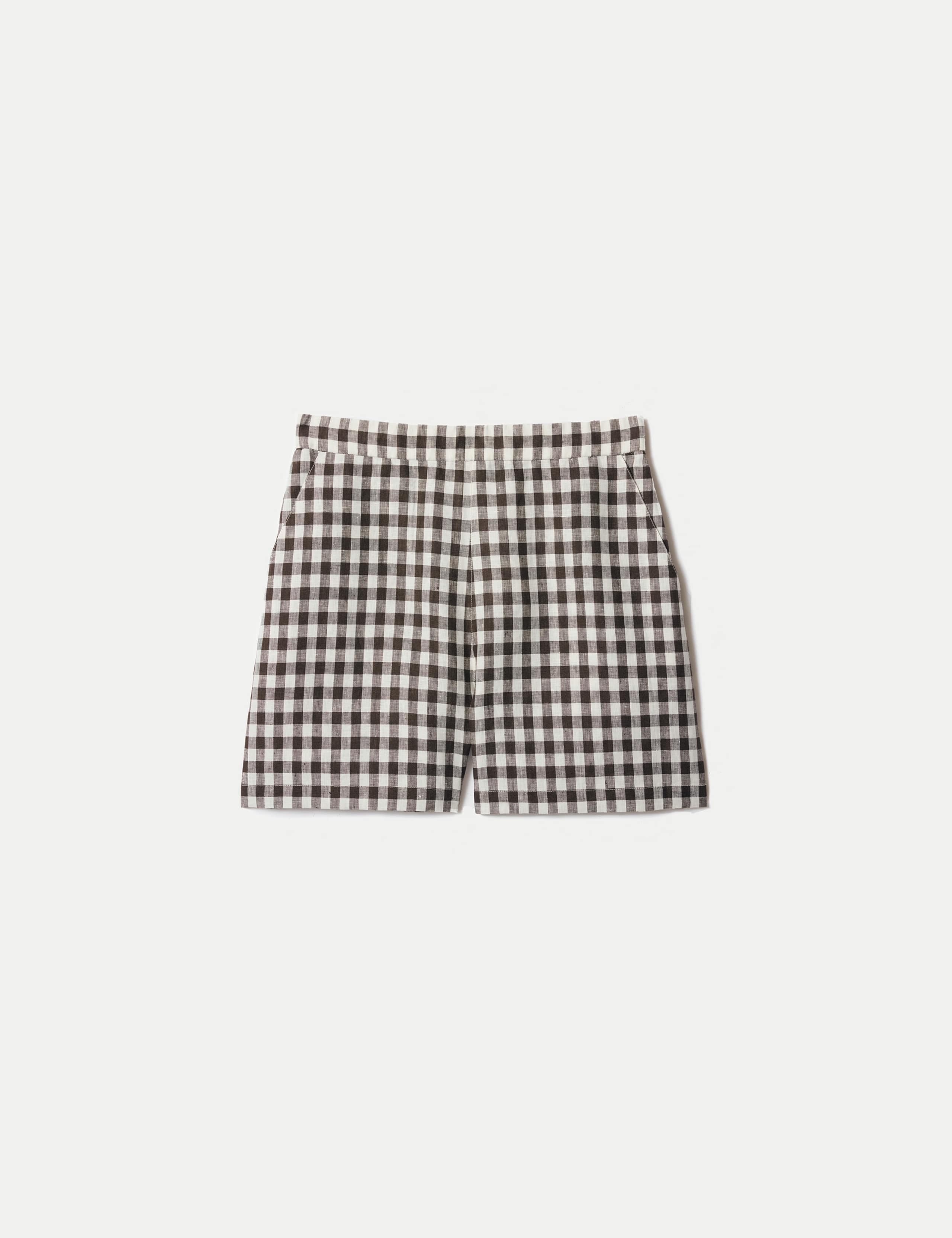 Pure Linen Checked High Waisted Shorts 2 of 5