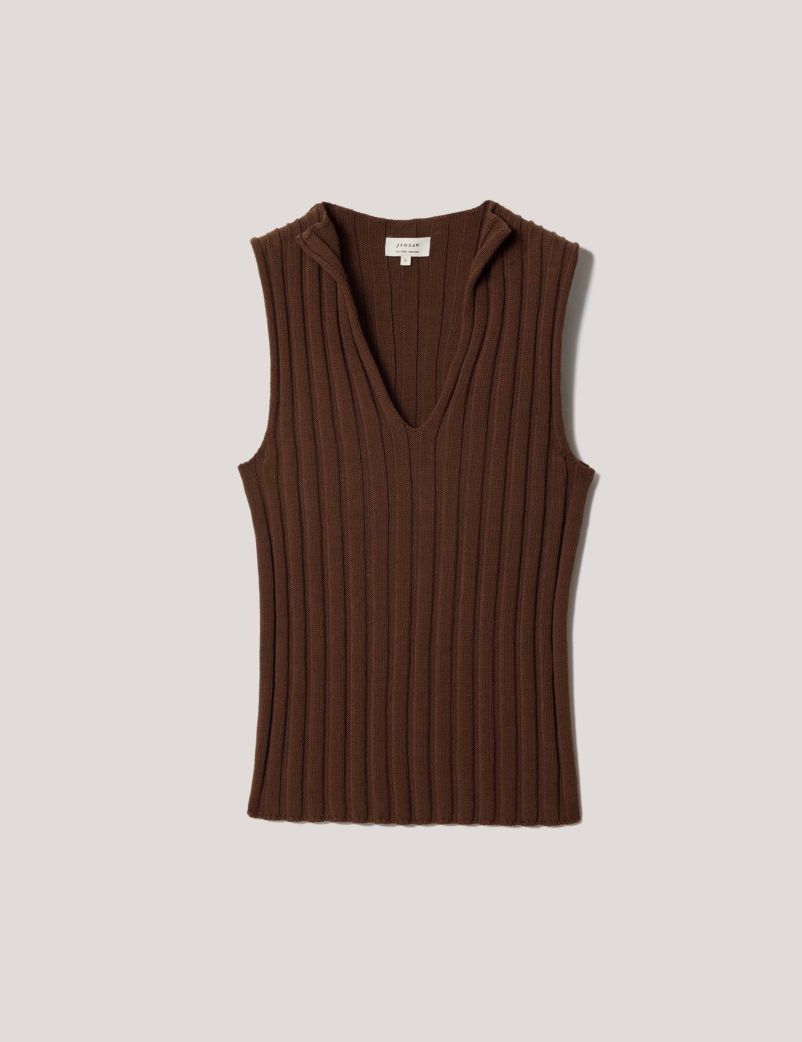 Pure Cotton Ribbed Scoop Neck Knitted Vest 2 of 6