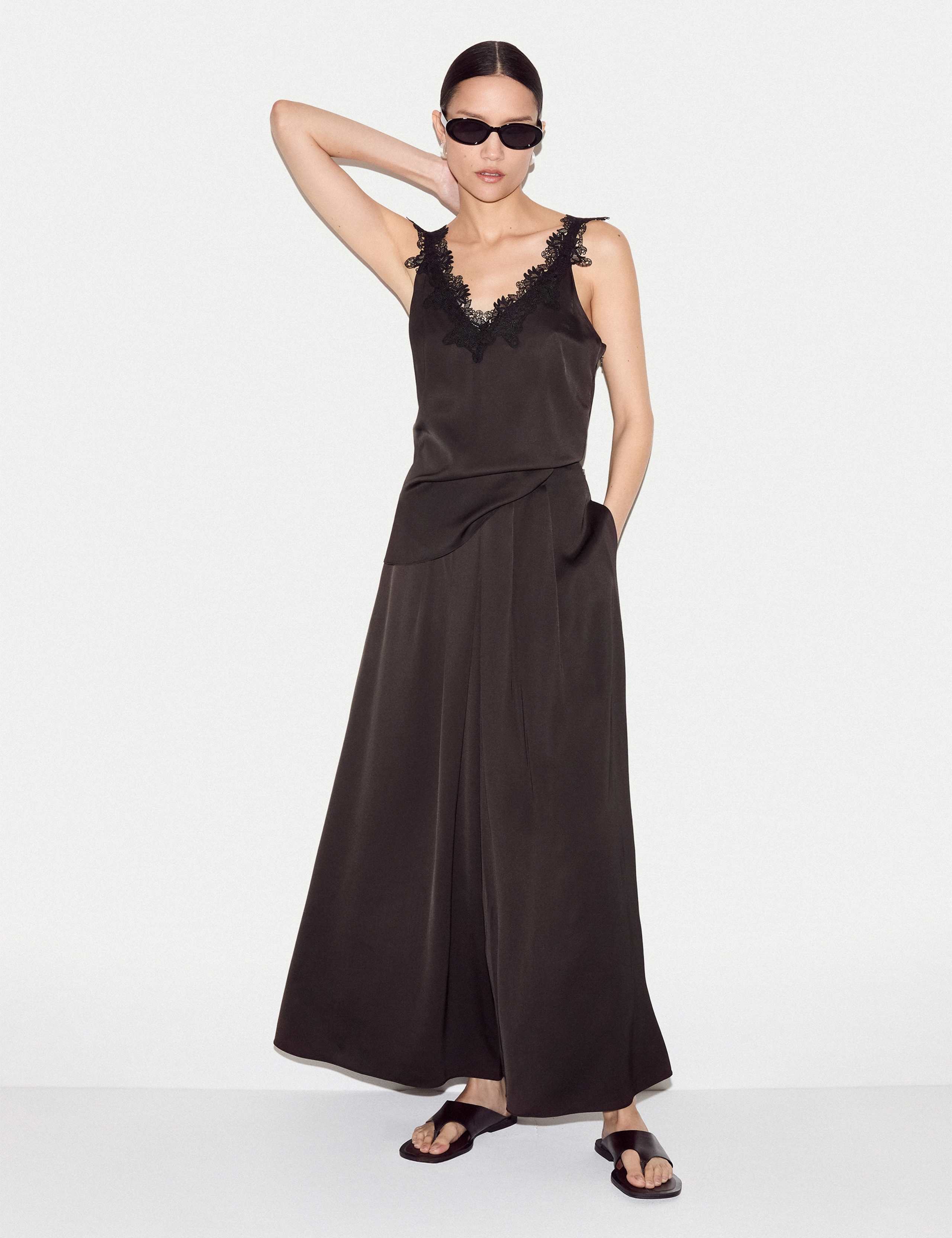 Satin V-Neck Lace Detail Cami Top 3 of 5