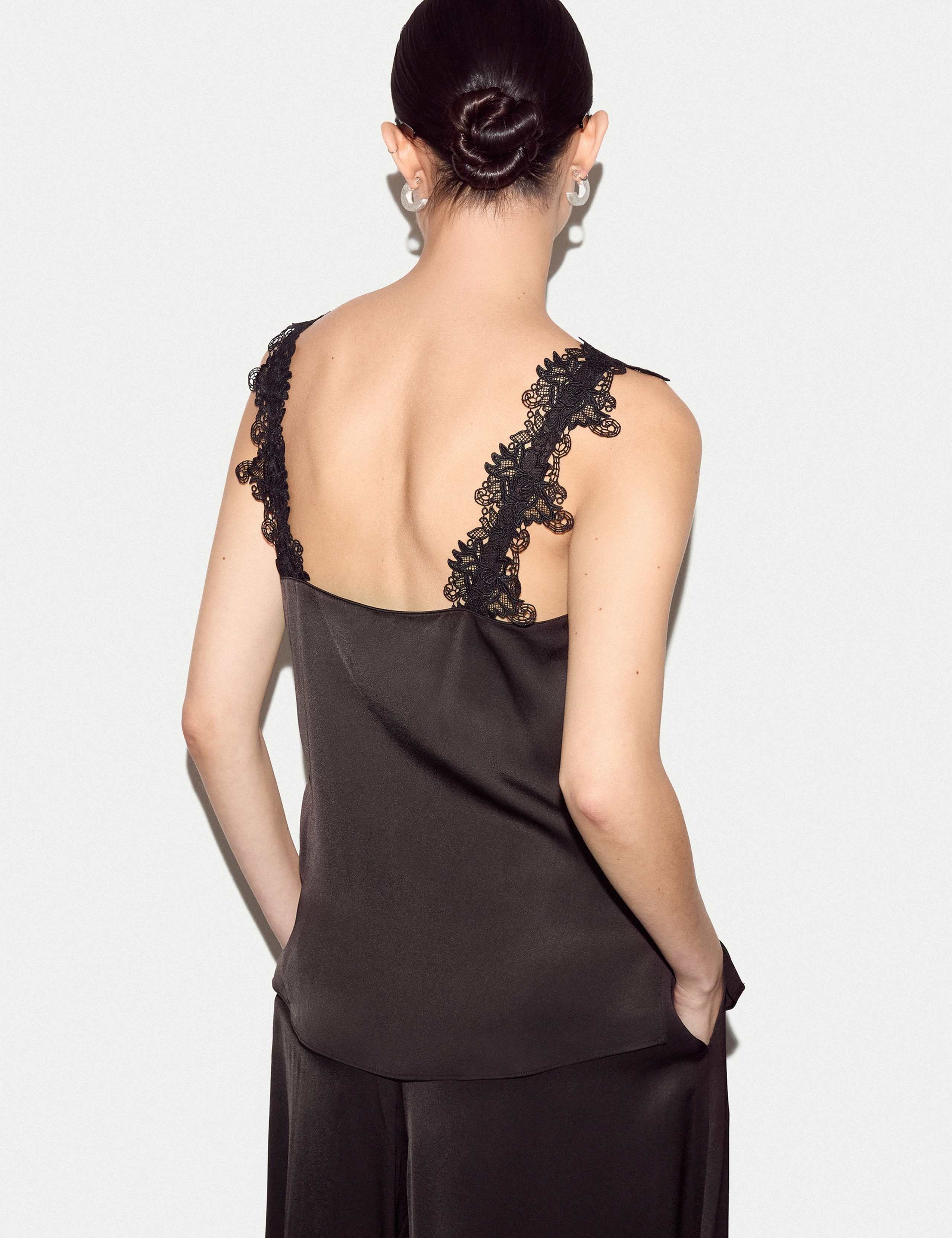 Satin V-Neck Lace Detail Cami Top 4 of 5