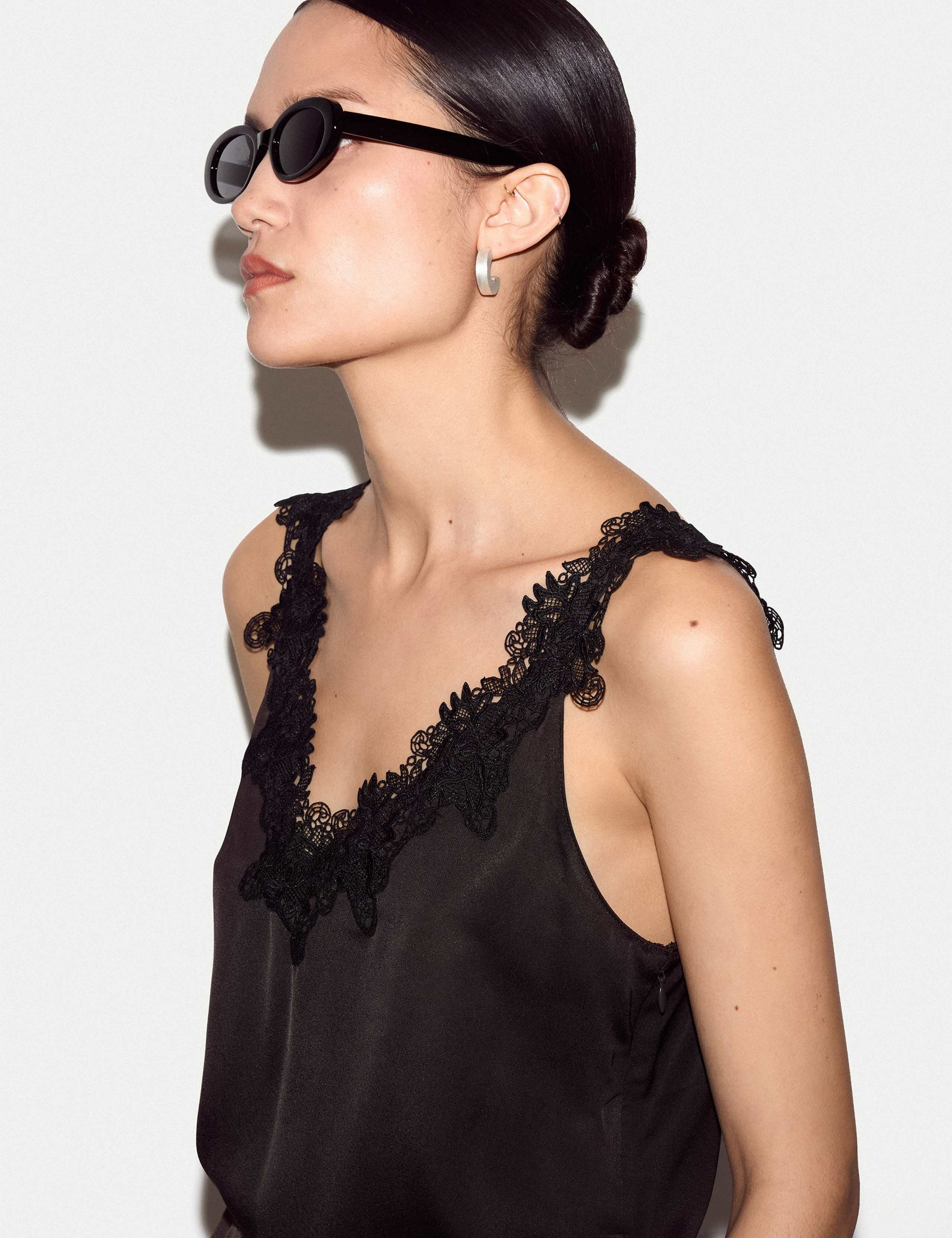 Satin V-Neck Lace Detail Cami Top 5 of 5