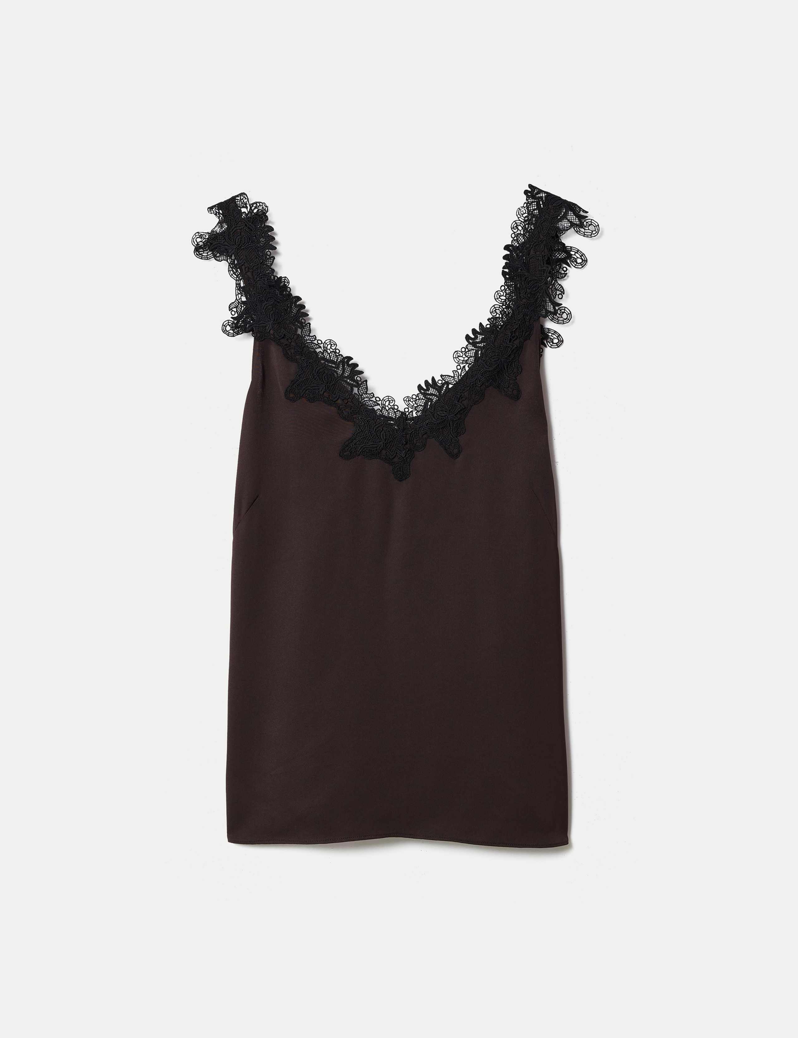 Satin V-Neck Lace Detail Cami Top 2 of 5