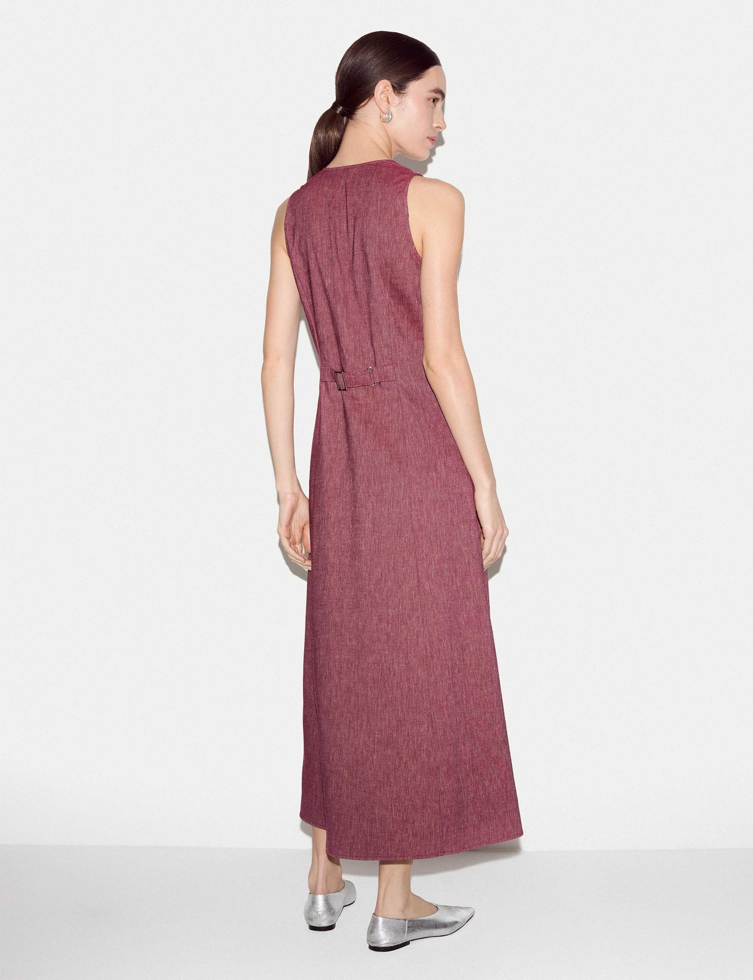 V-Neck Midi Waistcoat Dress with Linen 3 of 7