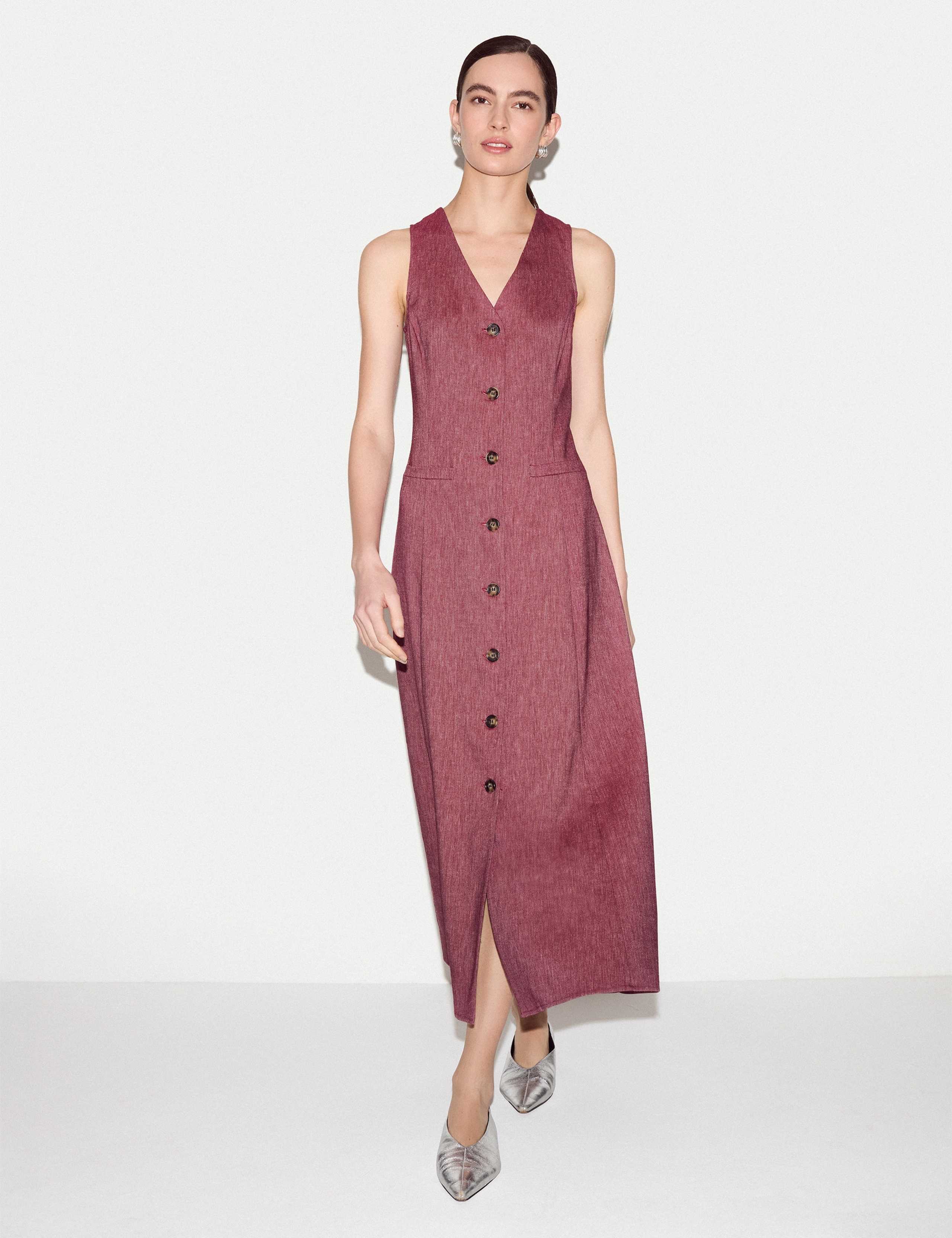 V-Neck Midi Waistcoat Dress with Linen 4 of 7