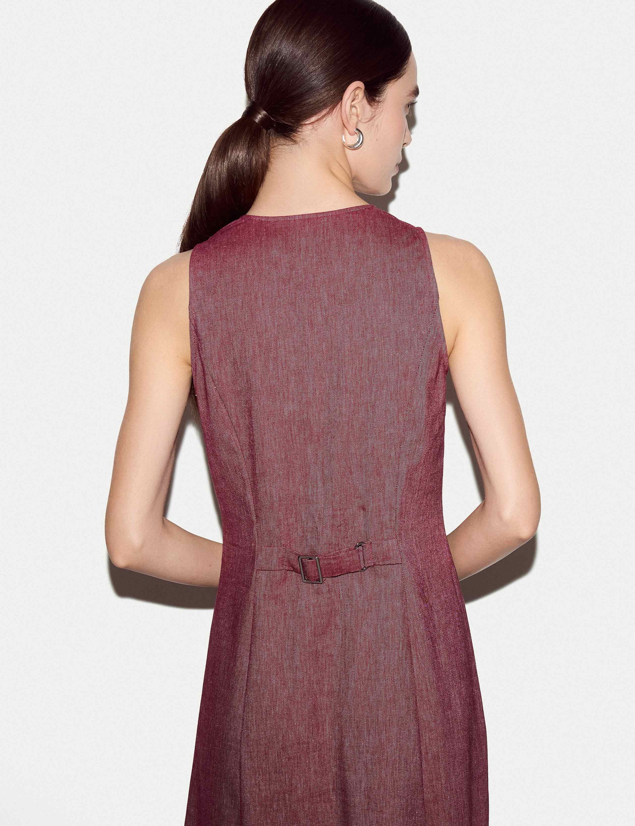 V-Neck Midi Waistcoat Dress with Linen 5 of 7