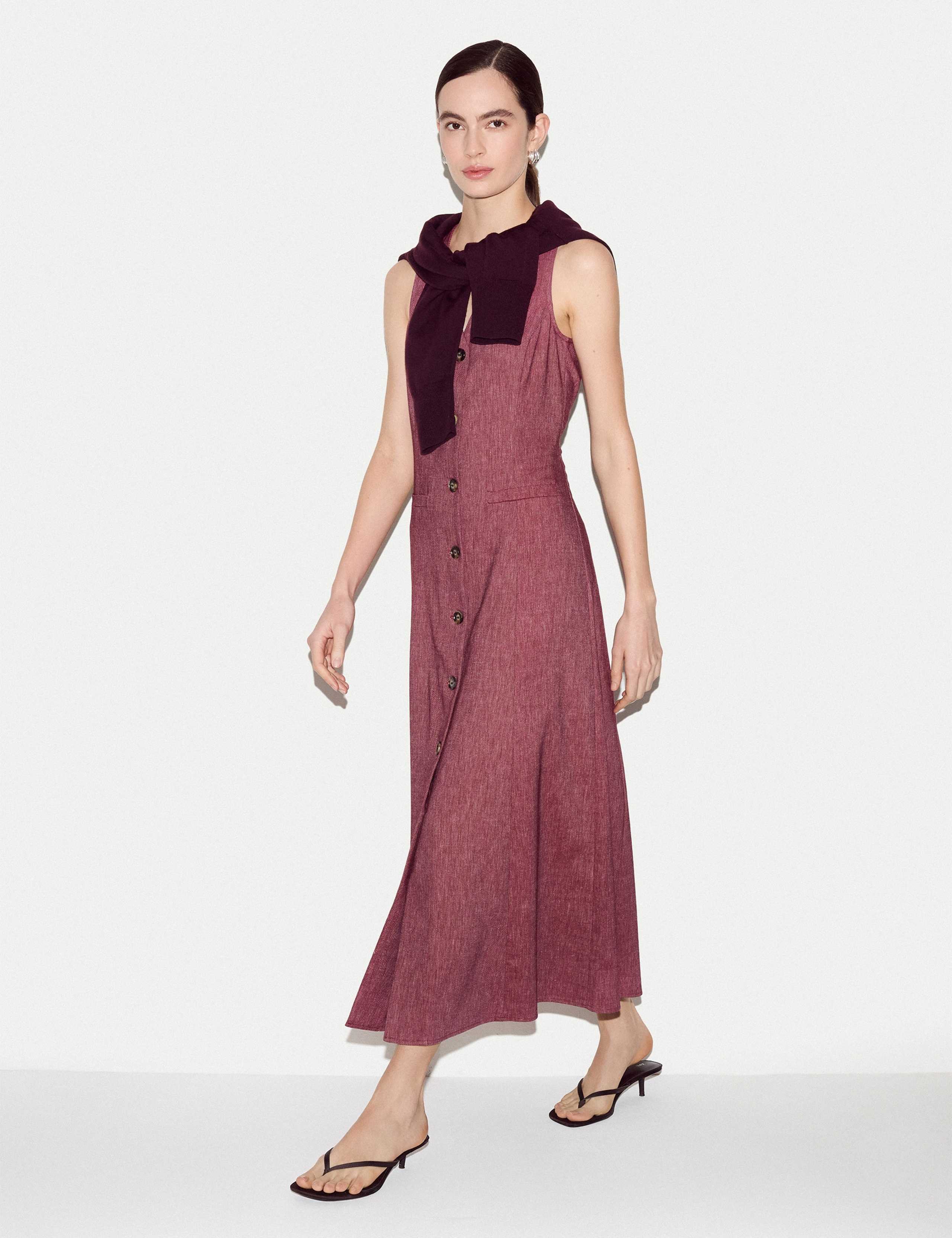 V-Neck Midi Waistcoat Dress with Linen 6 of 7