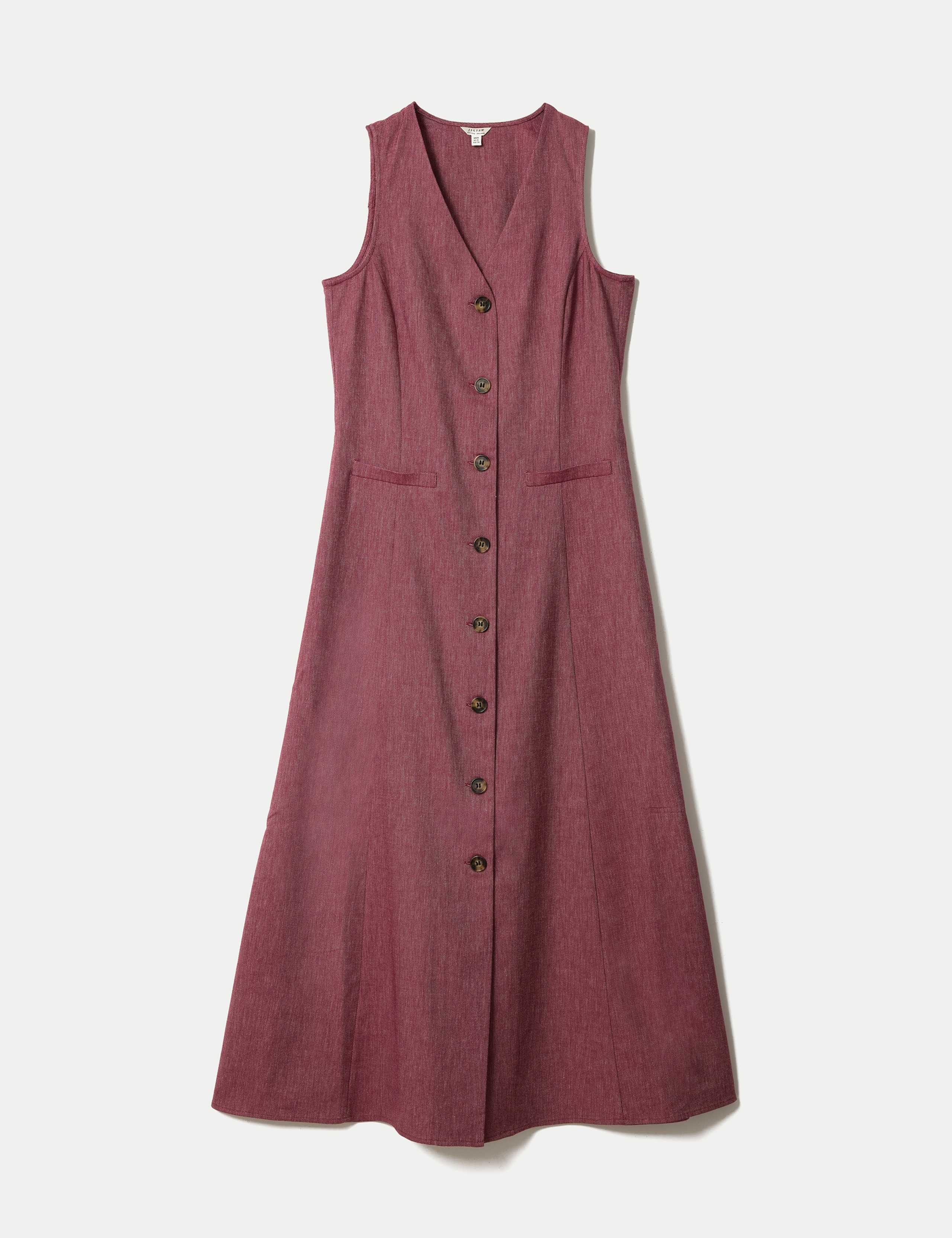 V-Neck Midi Waistcoat Dress with Linen 2 of 7