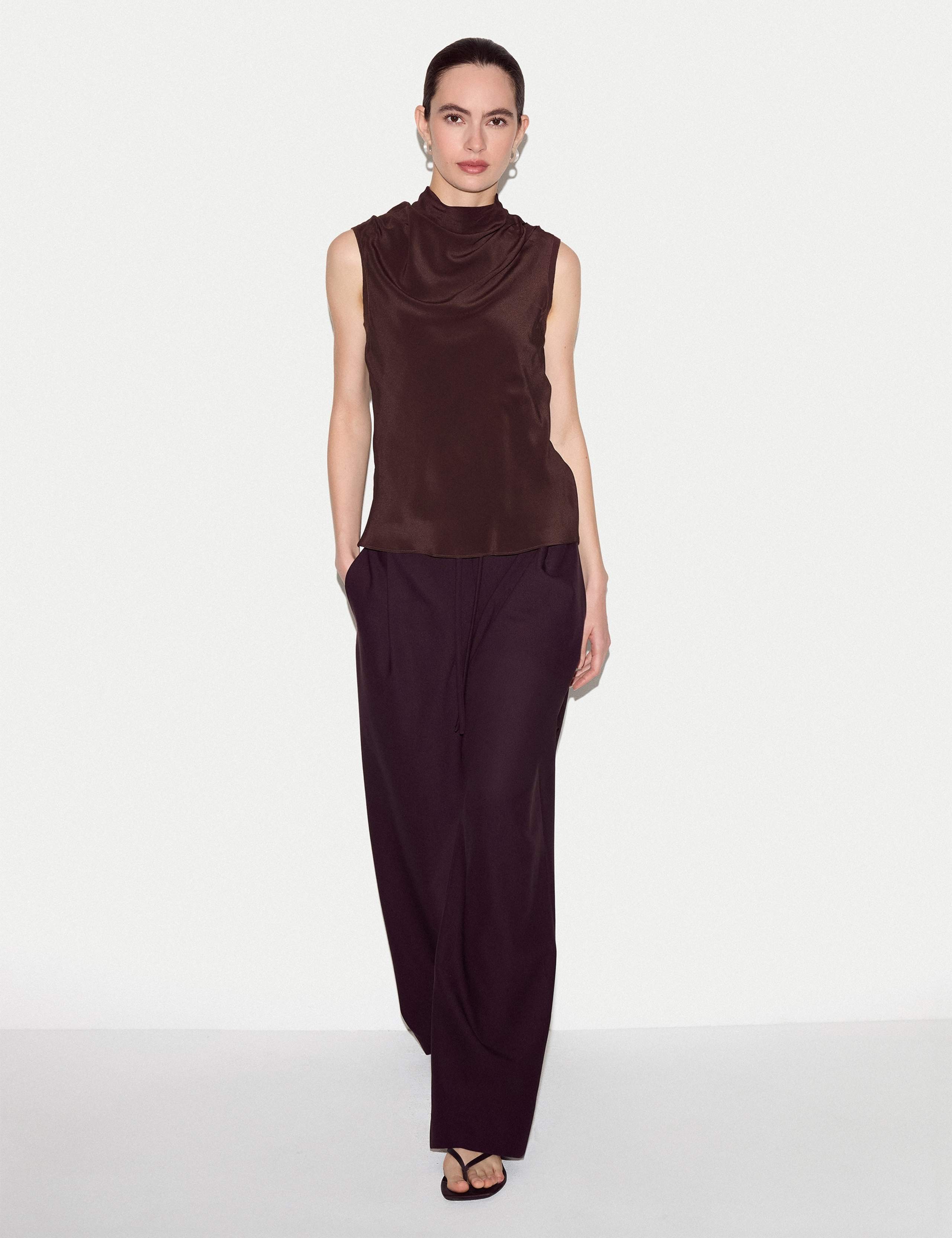 Silk Cotton Blend Textured Cowl Neck Top 2 of 5