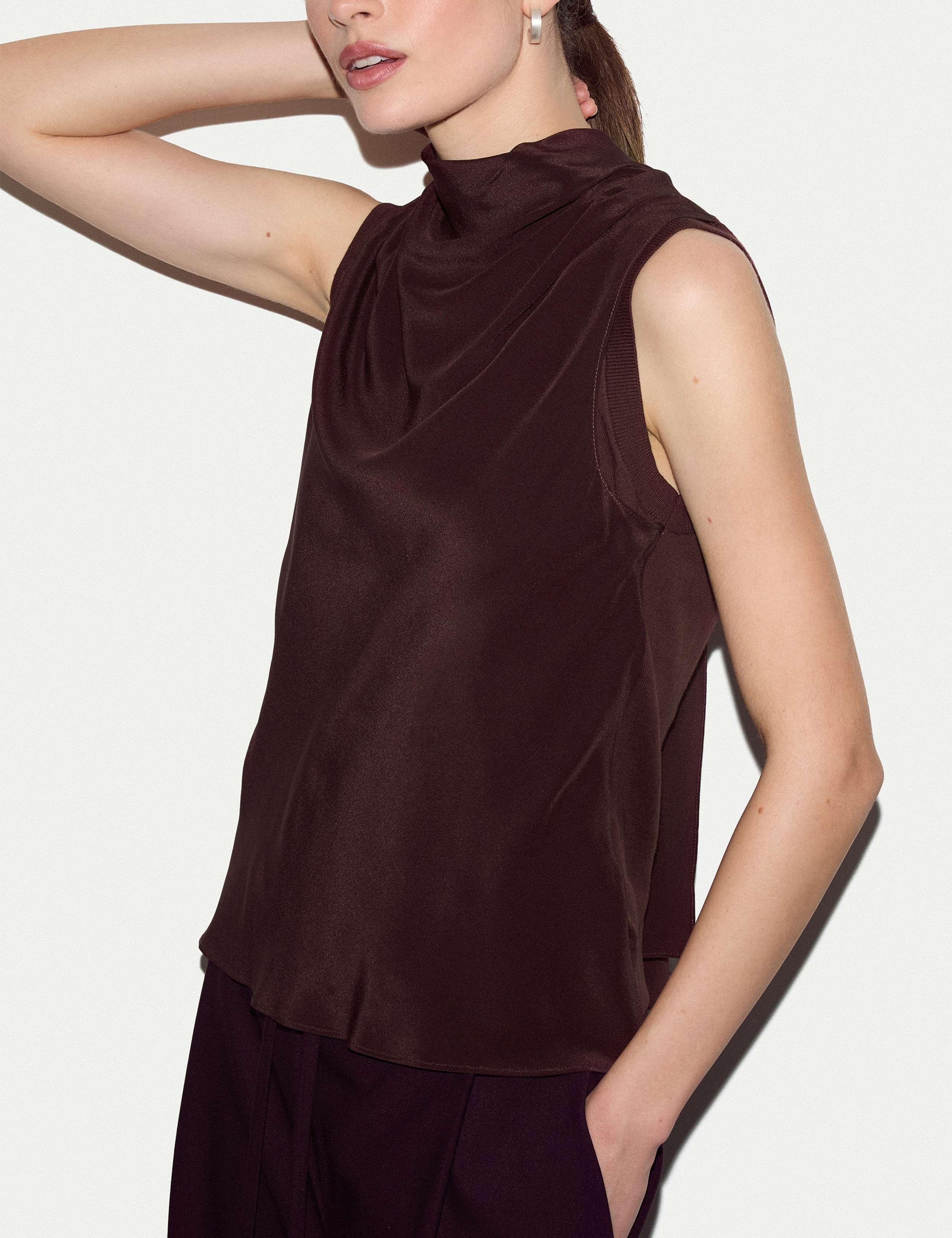 Silk Cotton Blend Textured Cowl Neck Top 3 of 5