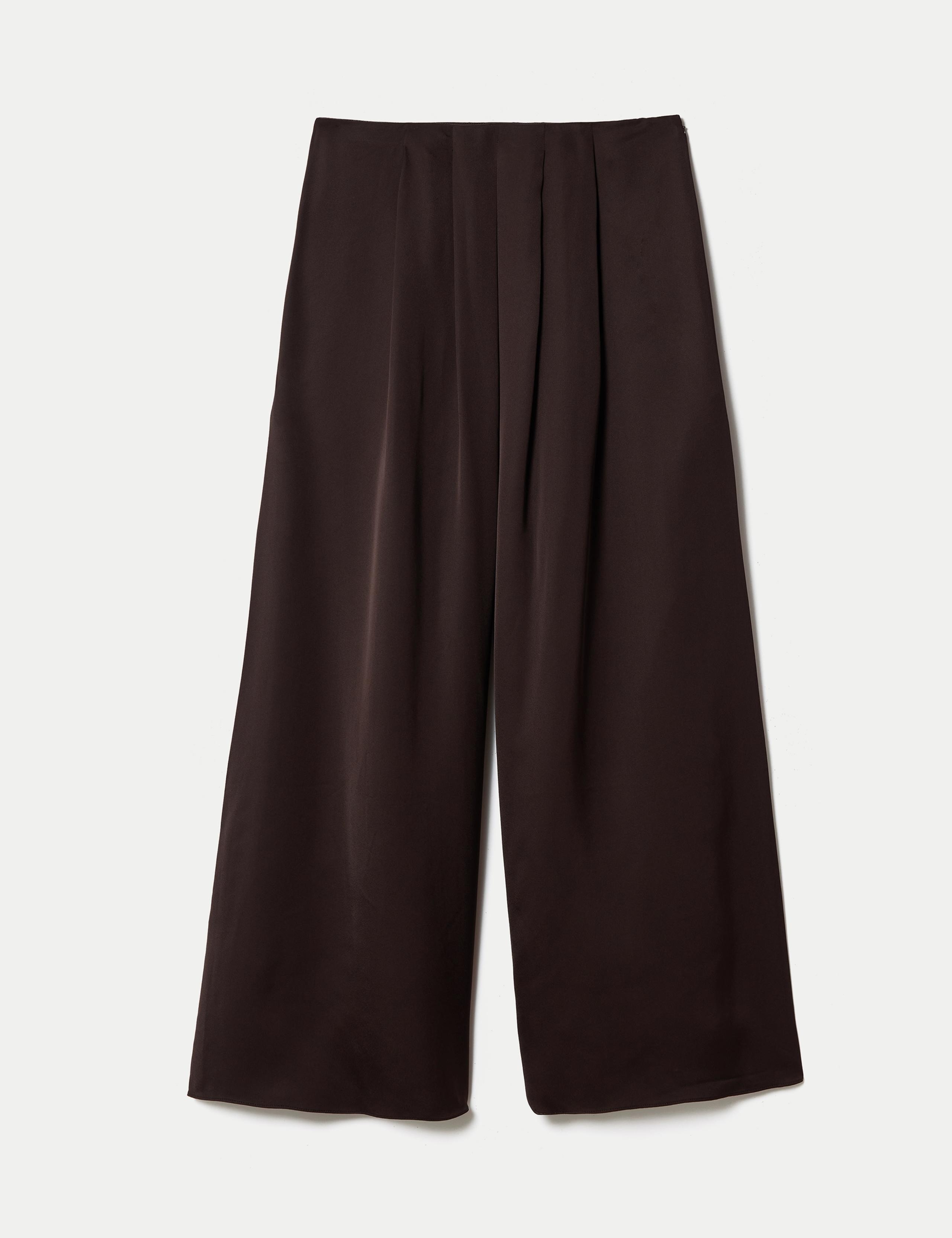 Satin Pleated Wide Leg Ankle Grazer Trousers 2 of 6