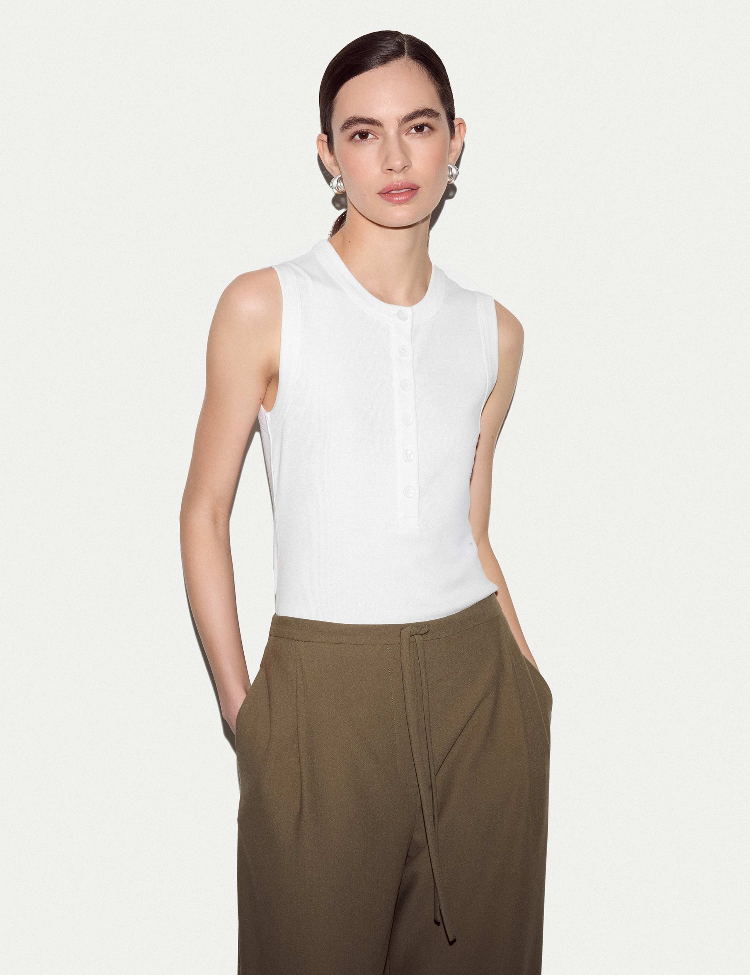 Cotton Rich Ribbed Button Detail Vest 1 of 5