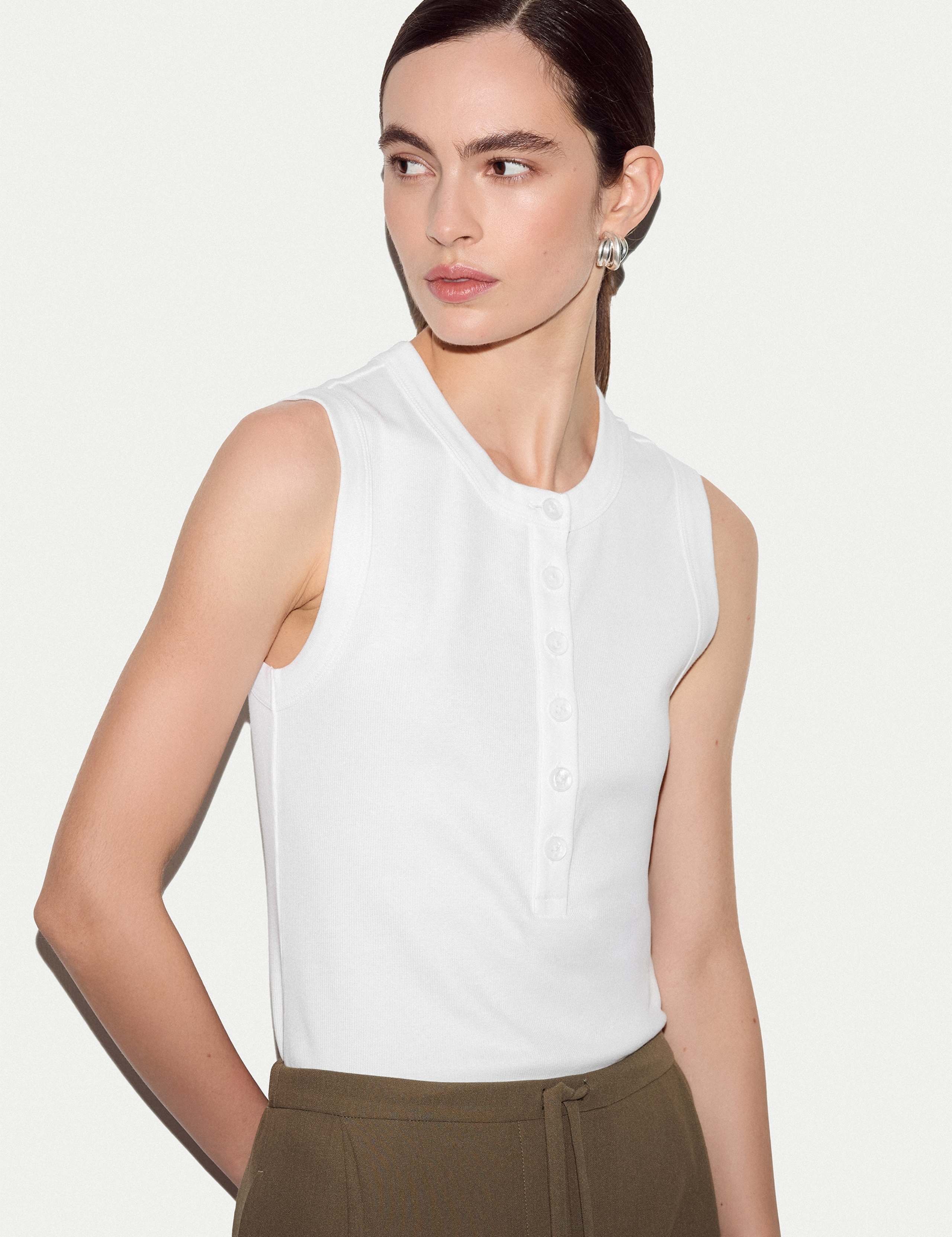 Cotton Rich Ribbed Button Detail Vest 5 of 5