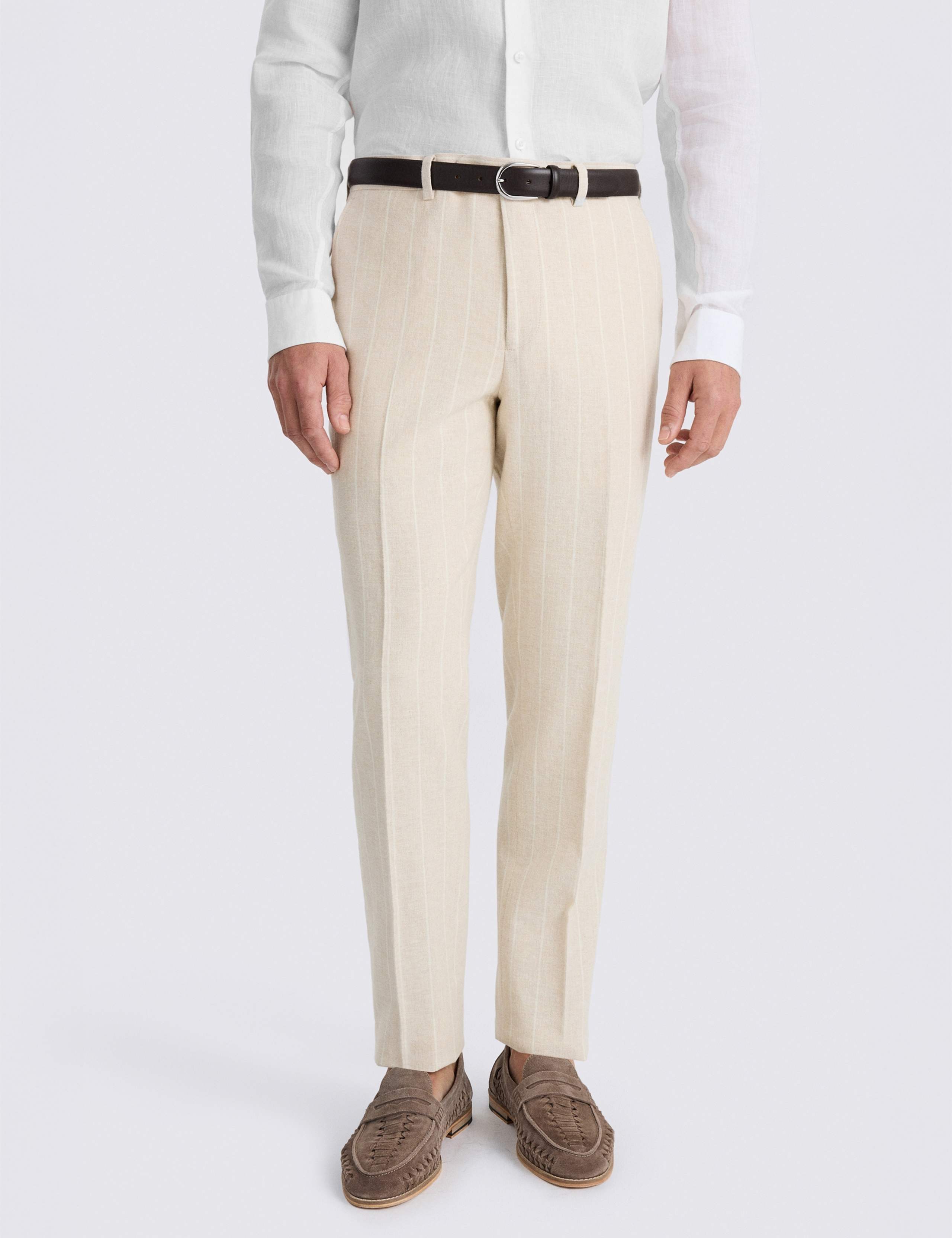 Slim Fit Pure Linen Striped Trousers 1 of 3