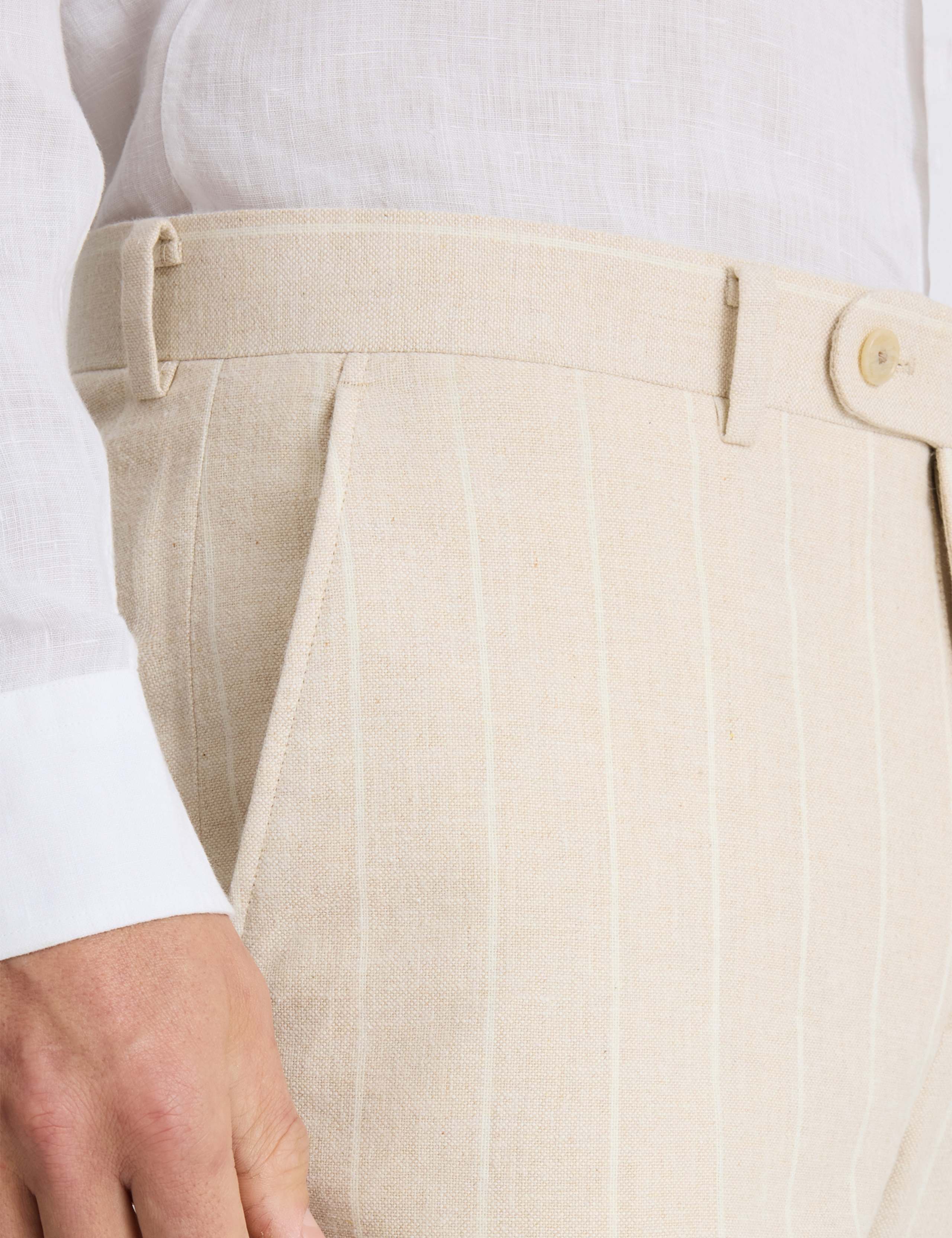 Slim Fit Pure Linen Striped Trousers 2 of 3