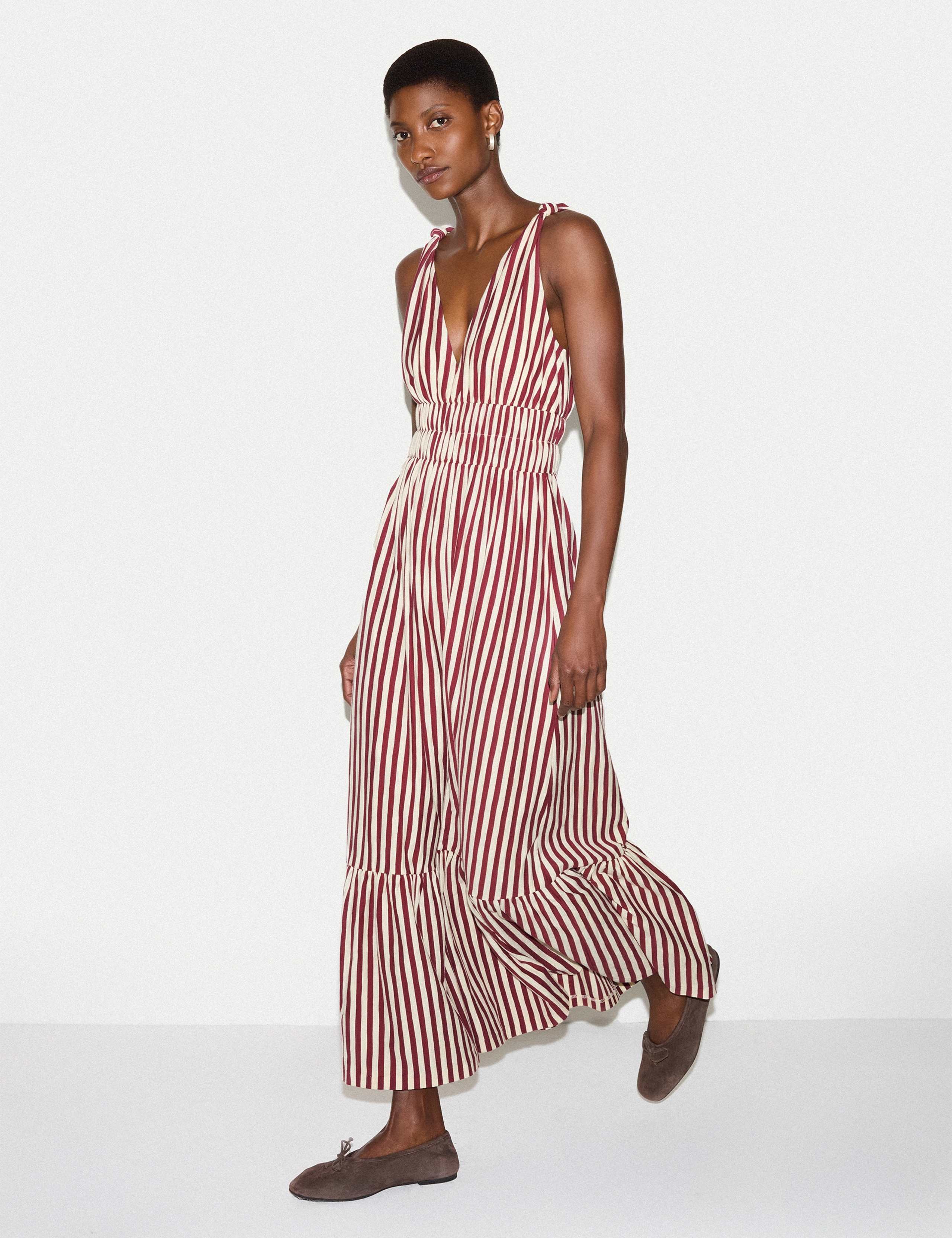 Pure Cotton Striped Midaxi Shirred Dress 2 of 5