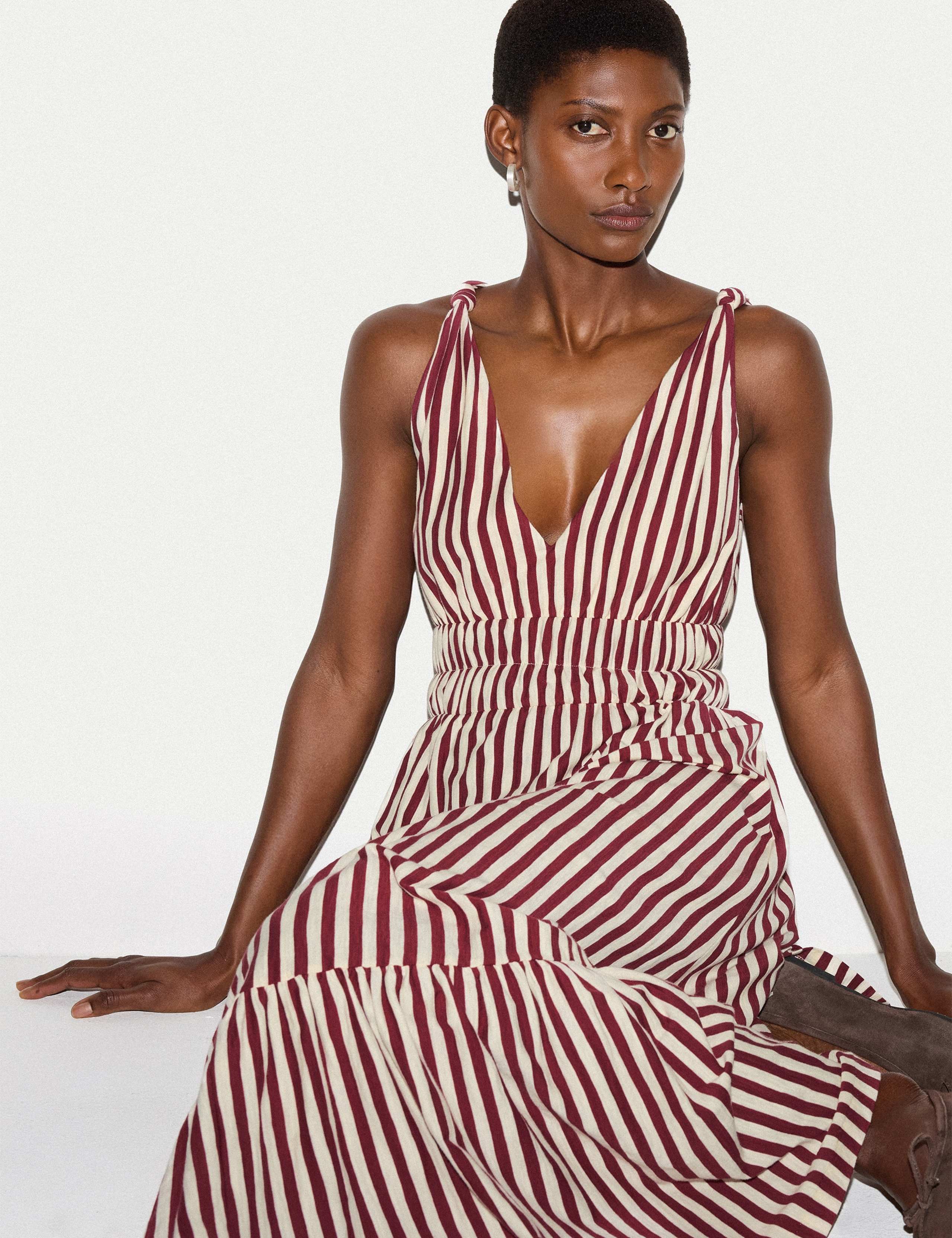 Pure Cotton Striped Midaxi Shirred Dress 3 of 5
