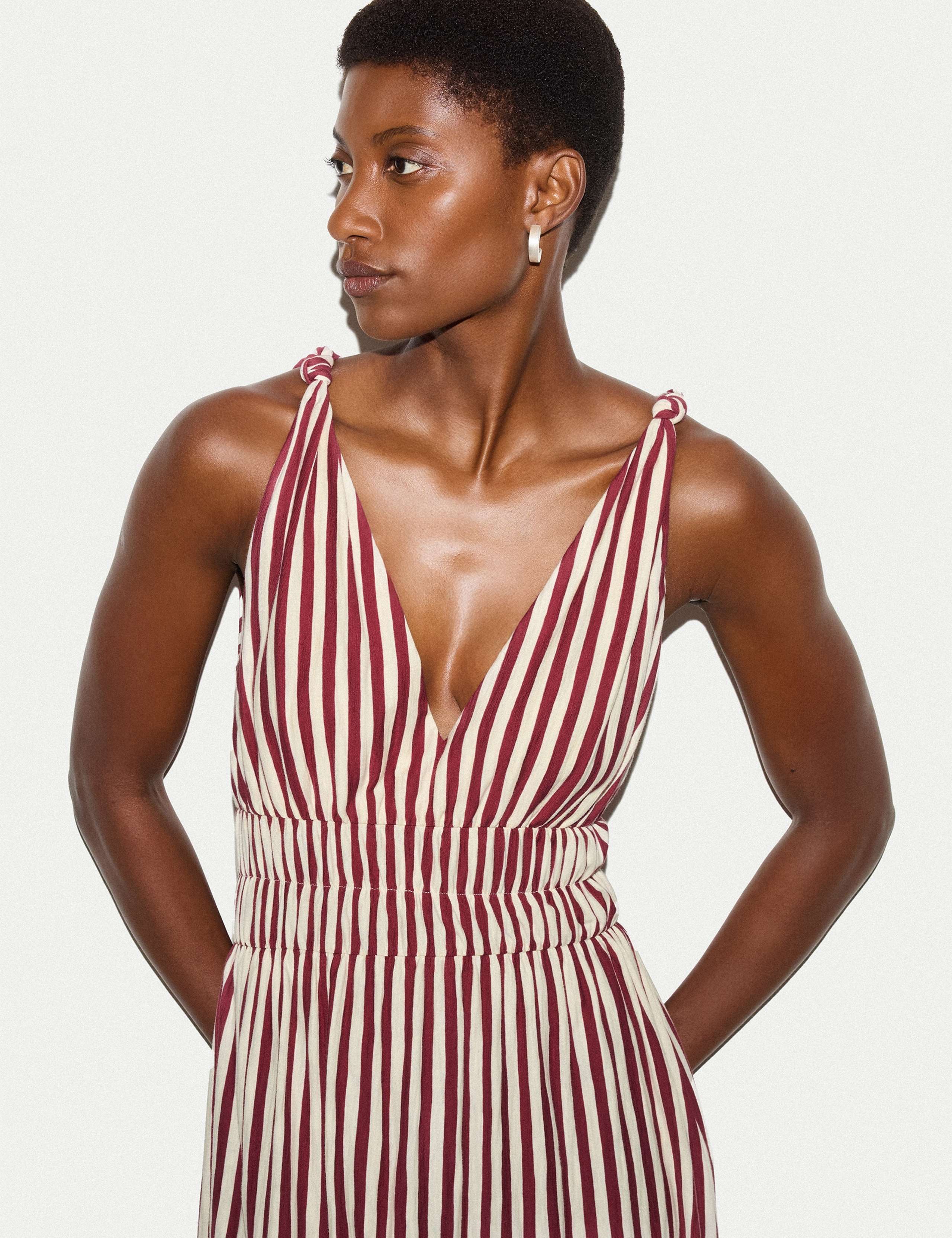 Pure Cotton Striped Midaxi Shirred Dress 4 of 5