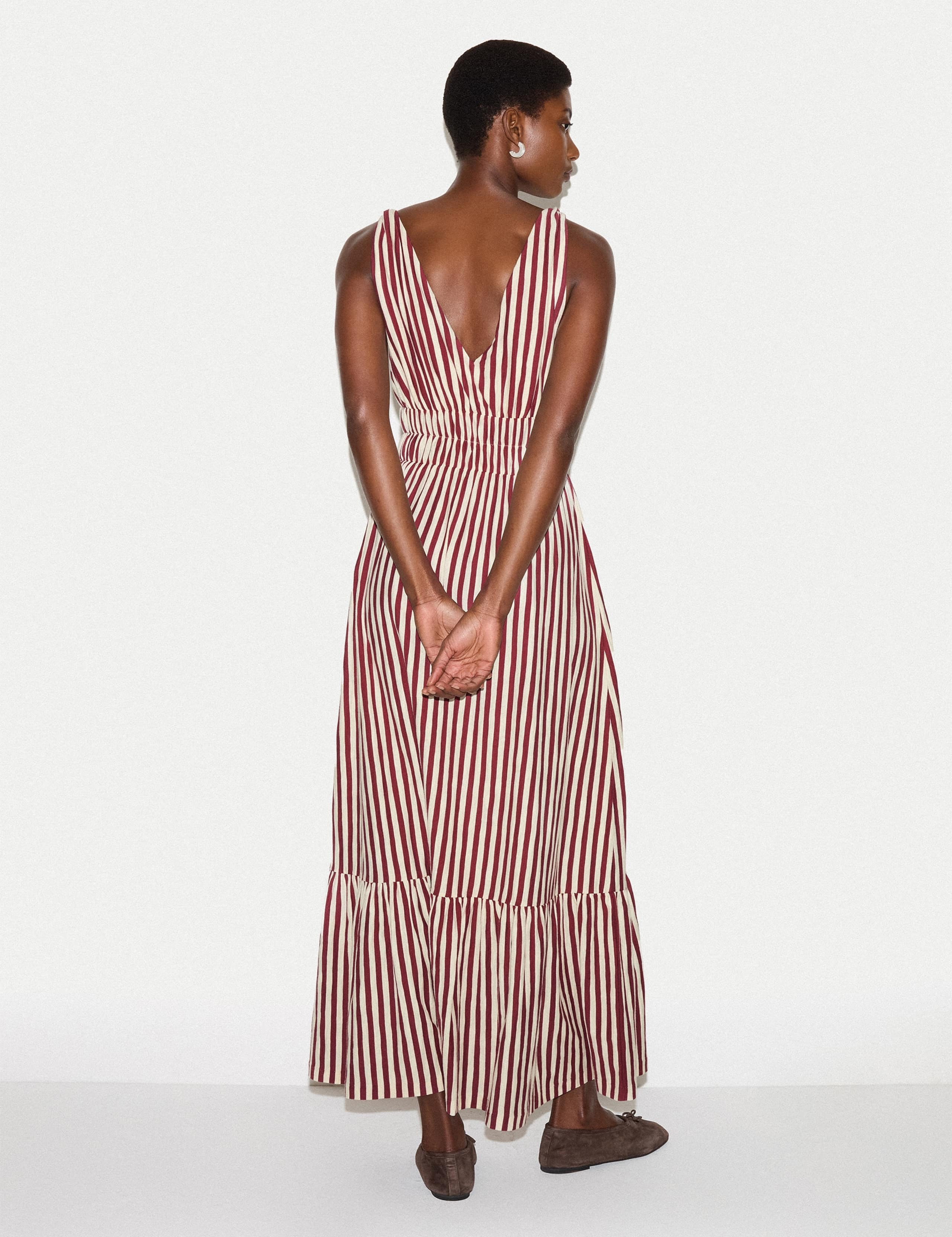 Pure Cotton Striped Midaxi Shirred Dress 5 of 5