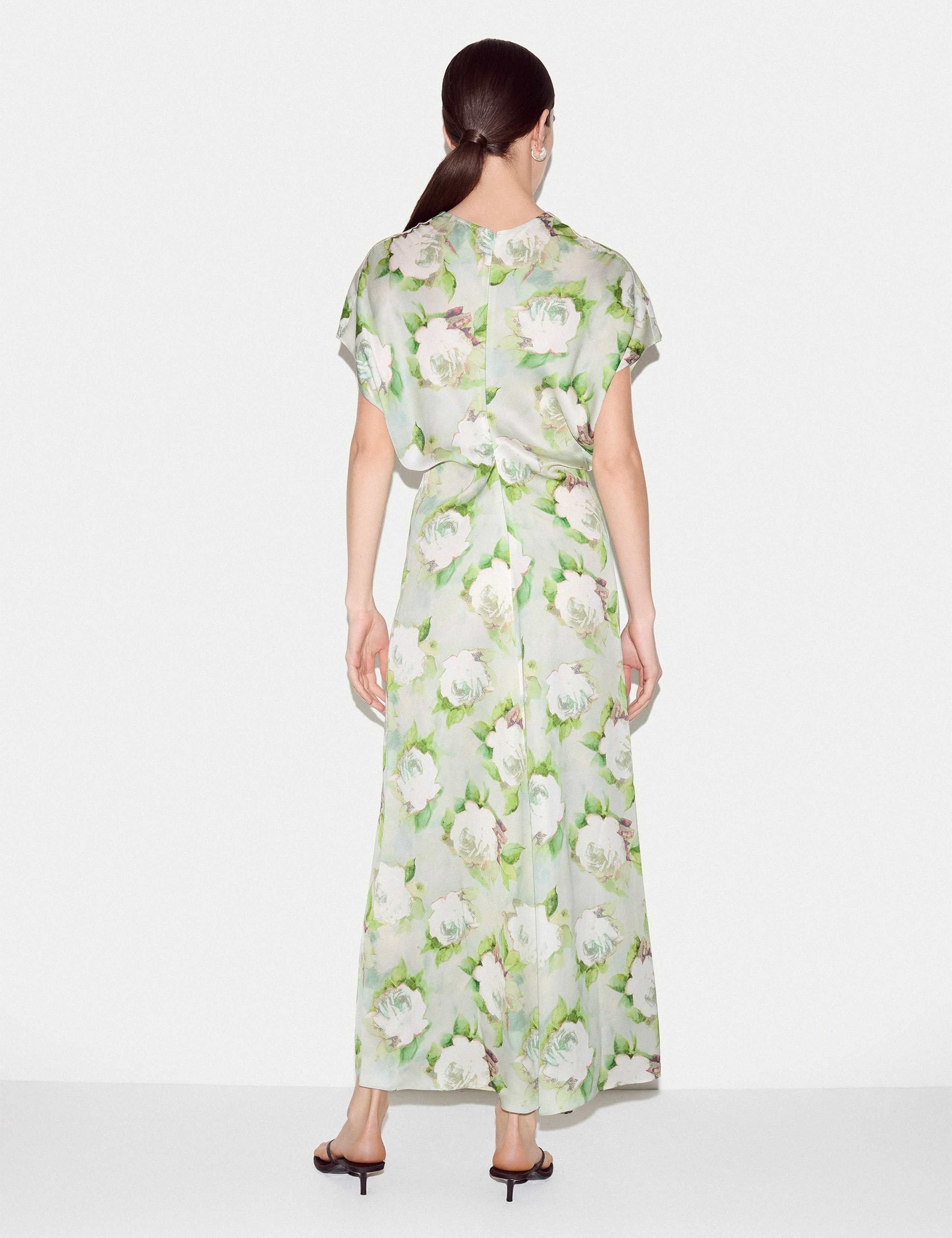 Satin Sketch Rose V-Neck Midaxi Tea Dress 4 of 5