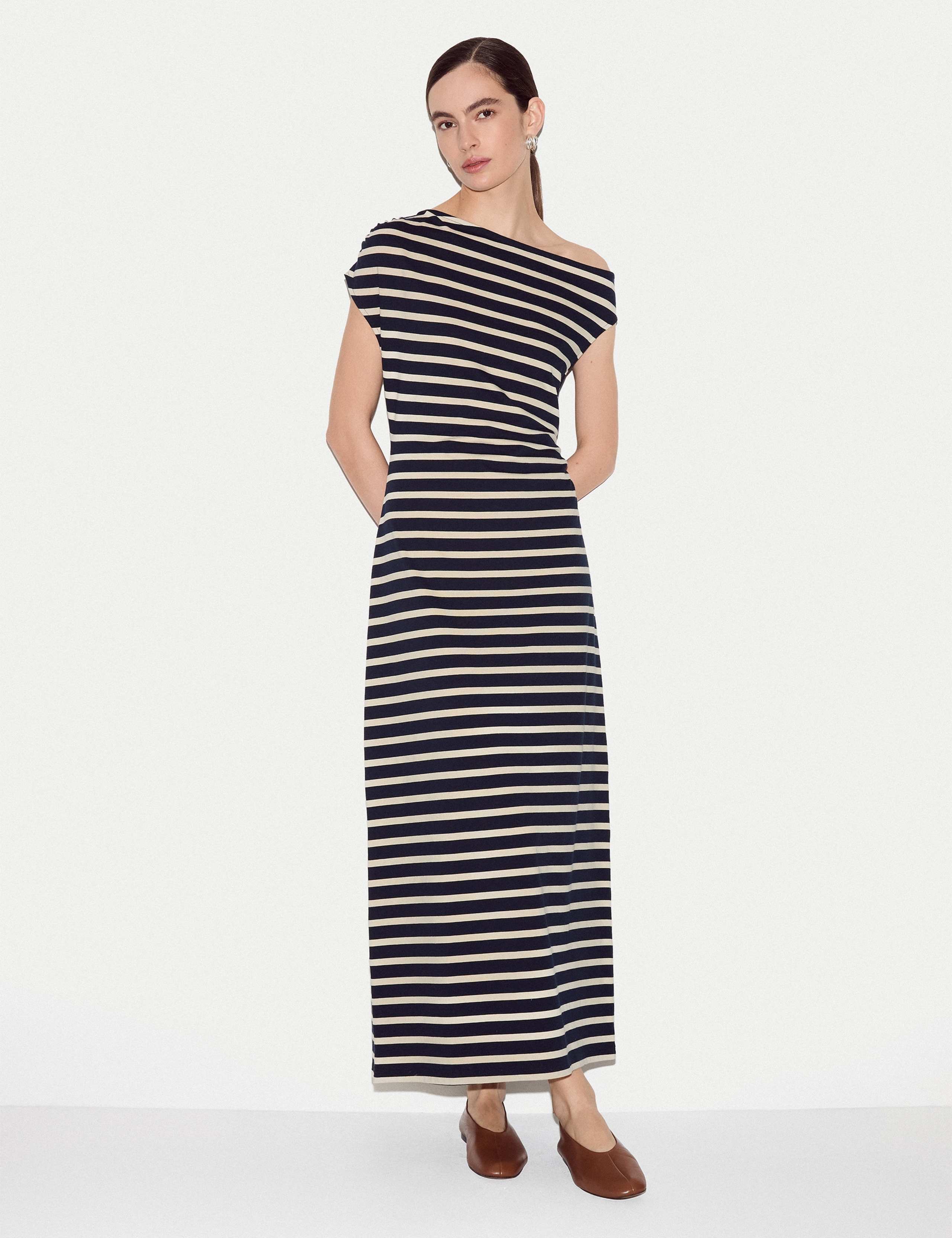 Pure Cotton Striped Asymmetric Midaxi Dress 1 of 5